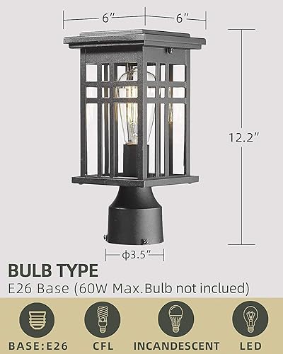 Miniatura 4 de HWH - Lámpara de poste industrial, linterna de pared exterior con sensor de atardecer a amanecer, negro mate con pantalla de vidrio transparente,