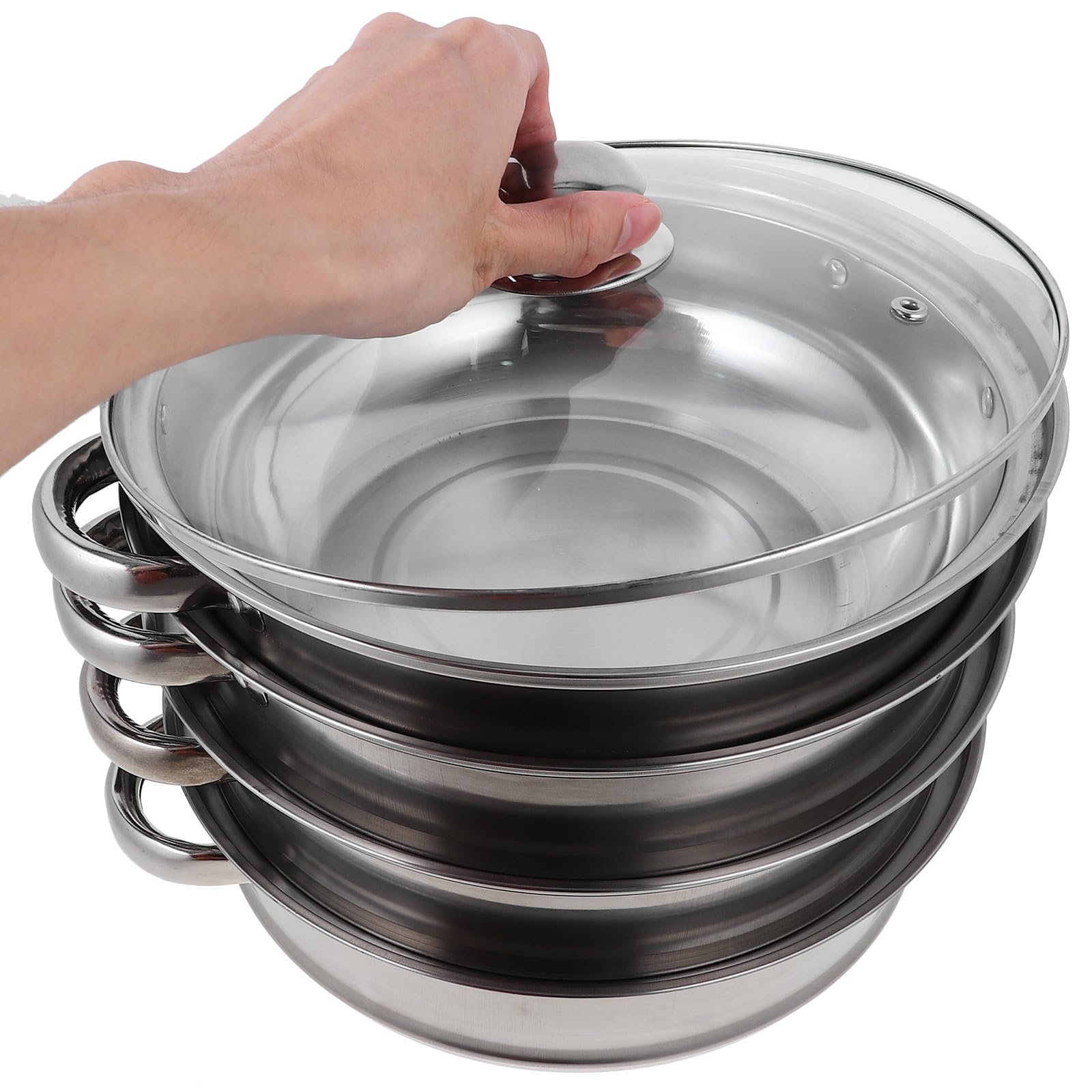 1pezzi Pentola Vapore in Acciaio Inox Resistente per Cottura Vapore Multifunzione con Coperchio Trasparente per Cucina Casalinga e Professionale