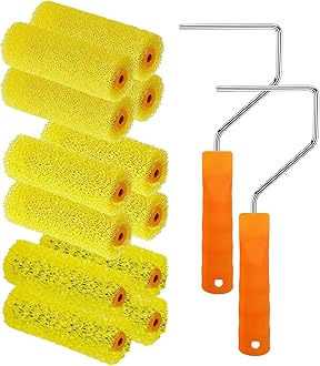 YLTOLOO 12 Pcs Textured Paint Roller Covers with 2 Frames Set, 4 inch 3 Textures Foam Drywall Texture Paint Rollers, House Paint Roller Covers for Art Painting Walls Ceilings