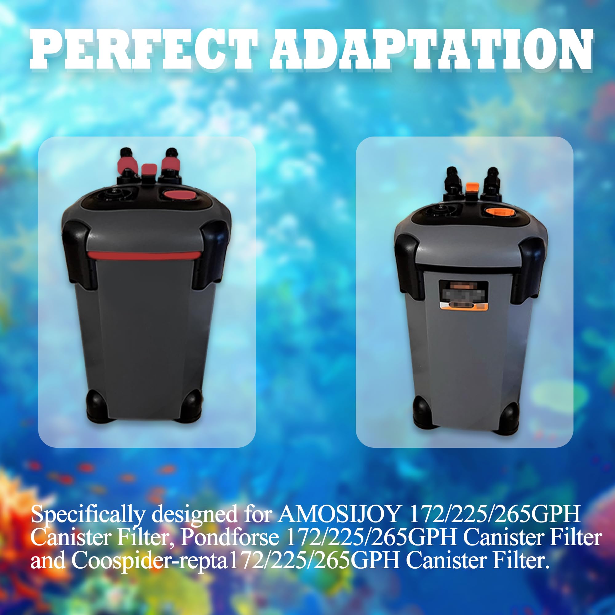 NEWKE Medios de filtro mejorados para PONDFORSE 172/225/265GPH filtro externo de acuario, almohadillas de repuesto para filtro de recipiente AMOSIJOY (4 3 en 1 de carbono, 2 de amoníaco y 2 reductores