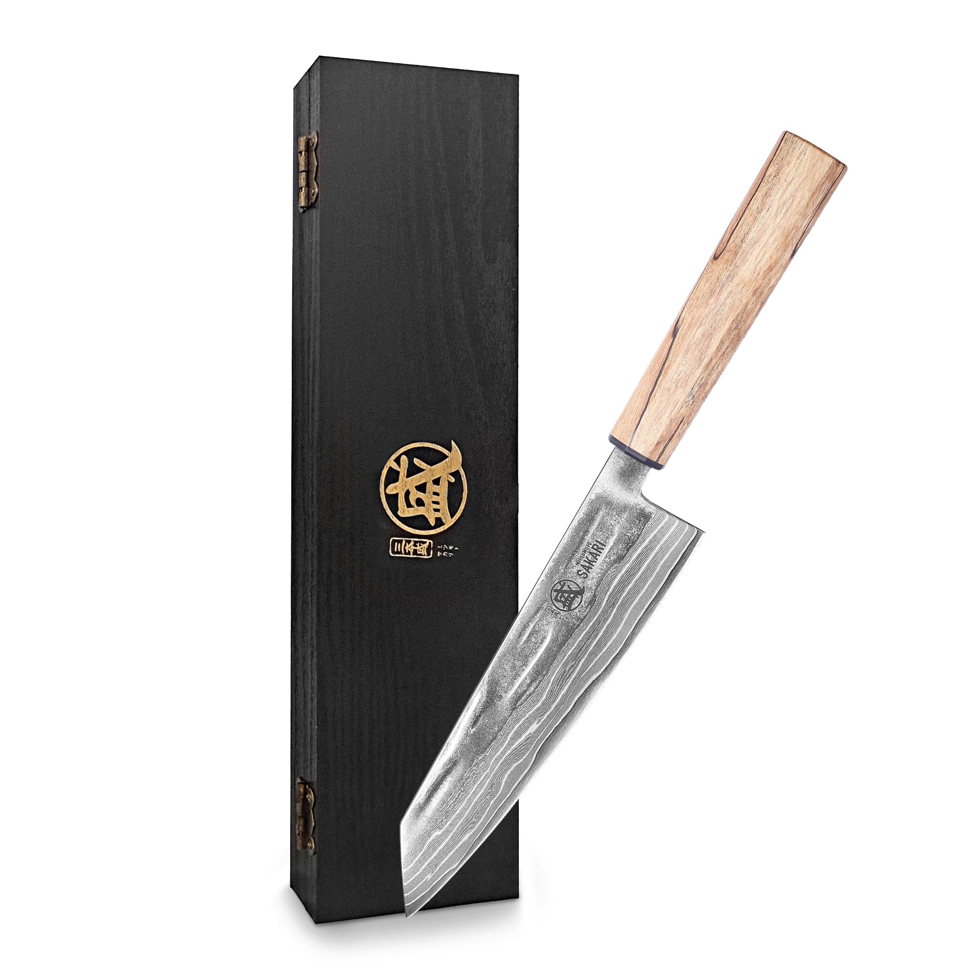 MITSUMOTO SAKARI 20 cm Kiritsuke Coltello da Cucina, 129 Strati di Acciaio in Polvere CPM S35VN Damasco, Coltello da Cucina Giapponese Artigianale, con Impugnatura in Acero