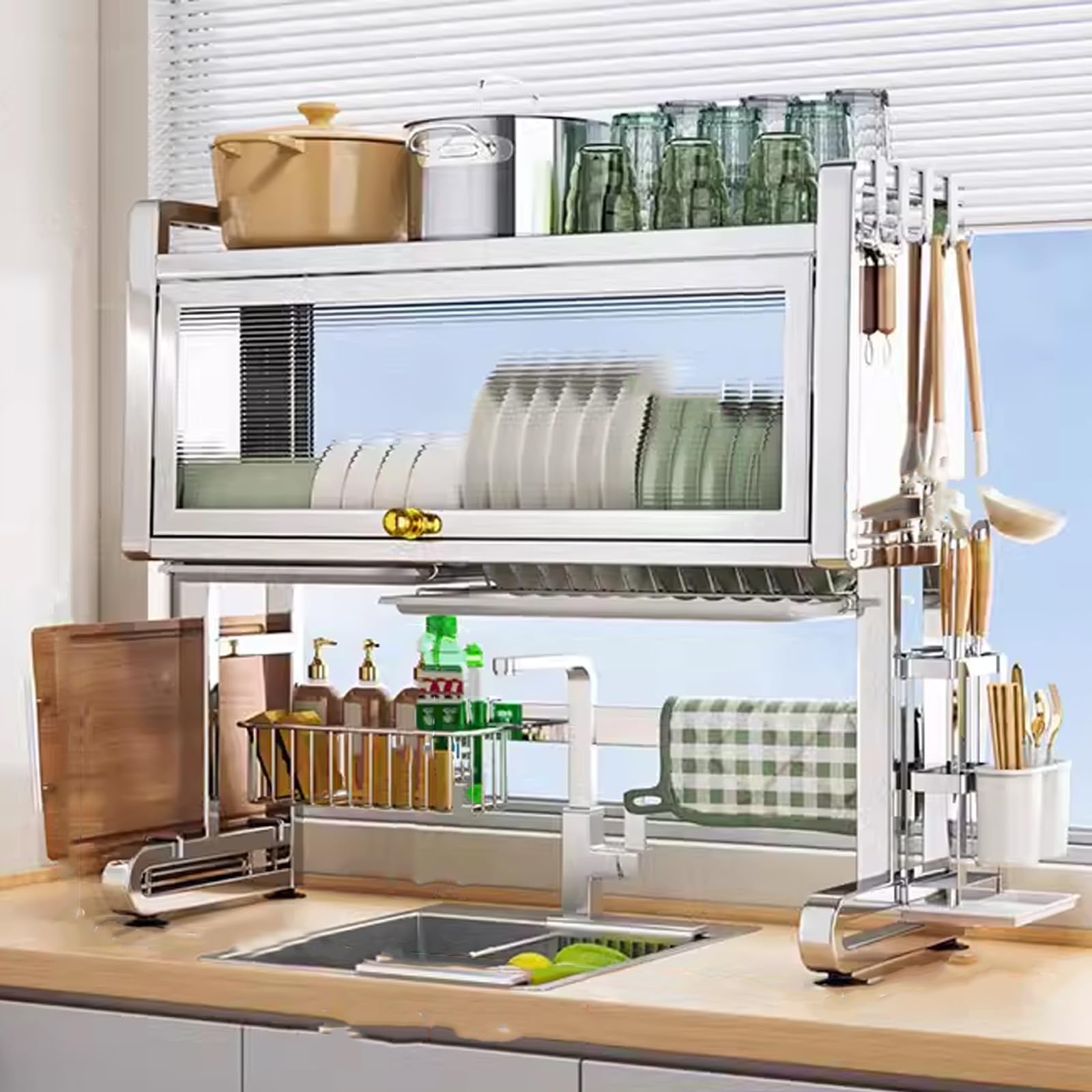 Genérico Escurridor de Platos de Acero Inoxidable de 2 Niveles sobre el Fregadero para Ahorrar Espacio en la Cocina, escurridor para Platos, Vasos, Cuencos y Cubiertos (30 Pulgadas)