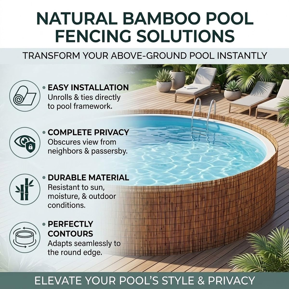 Canisse en Roseau Naturel, Hauteur 30-240cm Rouleau de Clôture en Bambou, Clôture Brise Vue Balcon Imperméable pour Exterieur Terrasse Piscine Séparateur Décoratif, Tapis Bambou(Nature,200x650cm)