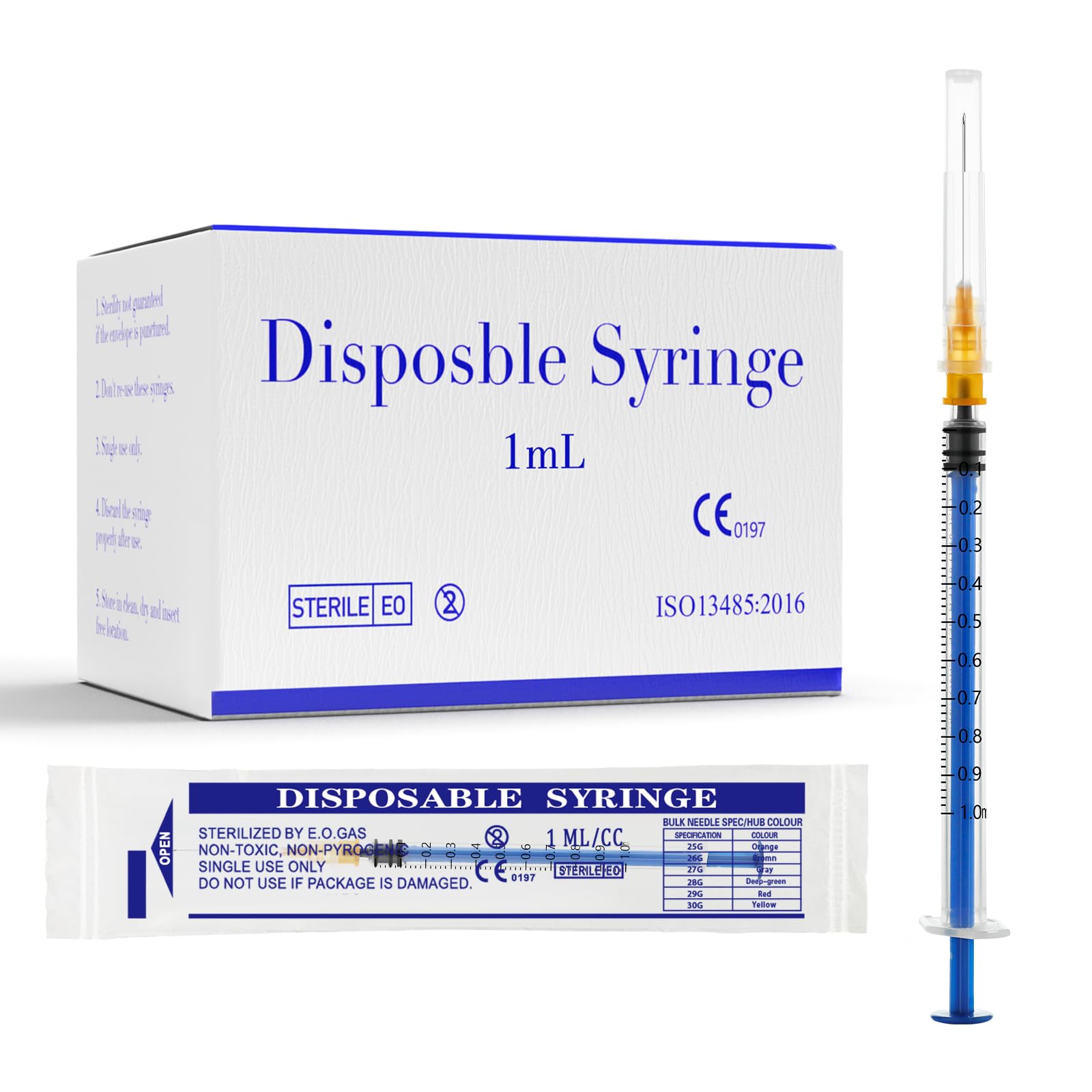 1ml Syringe with 27Ga 1/2inch Needle, 1cc Luer Lock Syringe, Pack of 100 — Amazon image 14