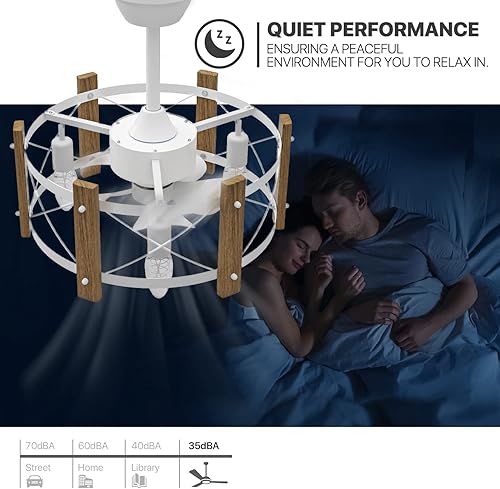 Miniatura 7 de mollie Ventilador de techo enjaulado de 18 pulgadas con jaula de metal y madera, motor de CA reversible silencioso, control remoto de 3 velocidades,