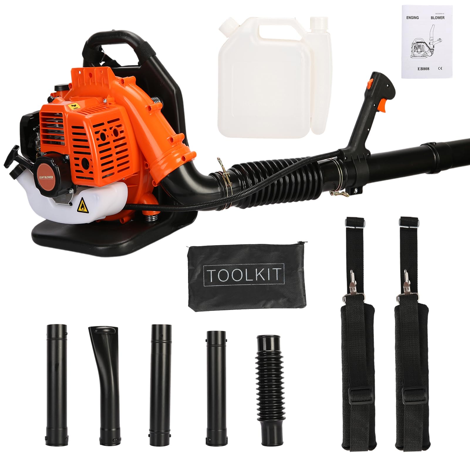 52cc Petrol Backpack Leaf Blower, 1.25ph High Power 550CFM Gas Backpack Garden Snow Blower with Cruise Control Handle, 2-stroke Single Cylinder Air-cooled Engine, Easy Start