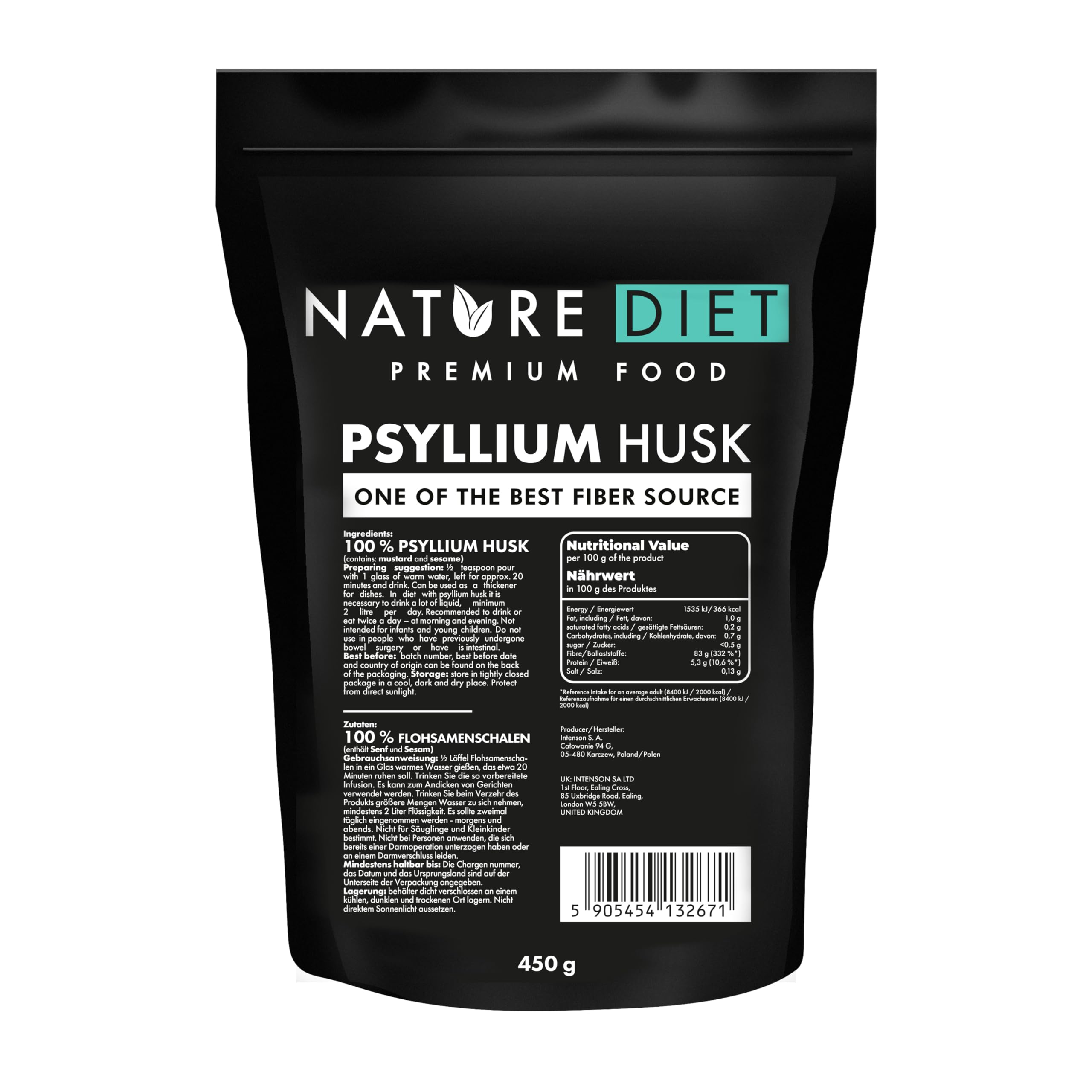 Organic Psyllium Flour 400 G Cardboard Container
