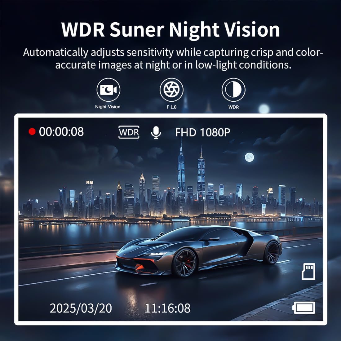 360° Car DVR WiFi 4 Channels Dash Cam Video Recorder, 1080P FHD Car Camera - Dash Cam Front and Rear with APP Control, Loop Recording, Night Vision, Parking Mode (Standard)