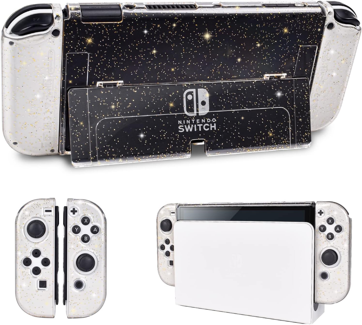 DLseego Protective Glitter Case Compatible with Switch OLED Console Updated Version, Glitter Bling Soft TPU Cover with Shock-Absorption and Anti-Scratch Design- Golden Crystal Glitter