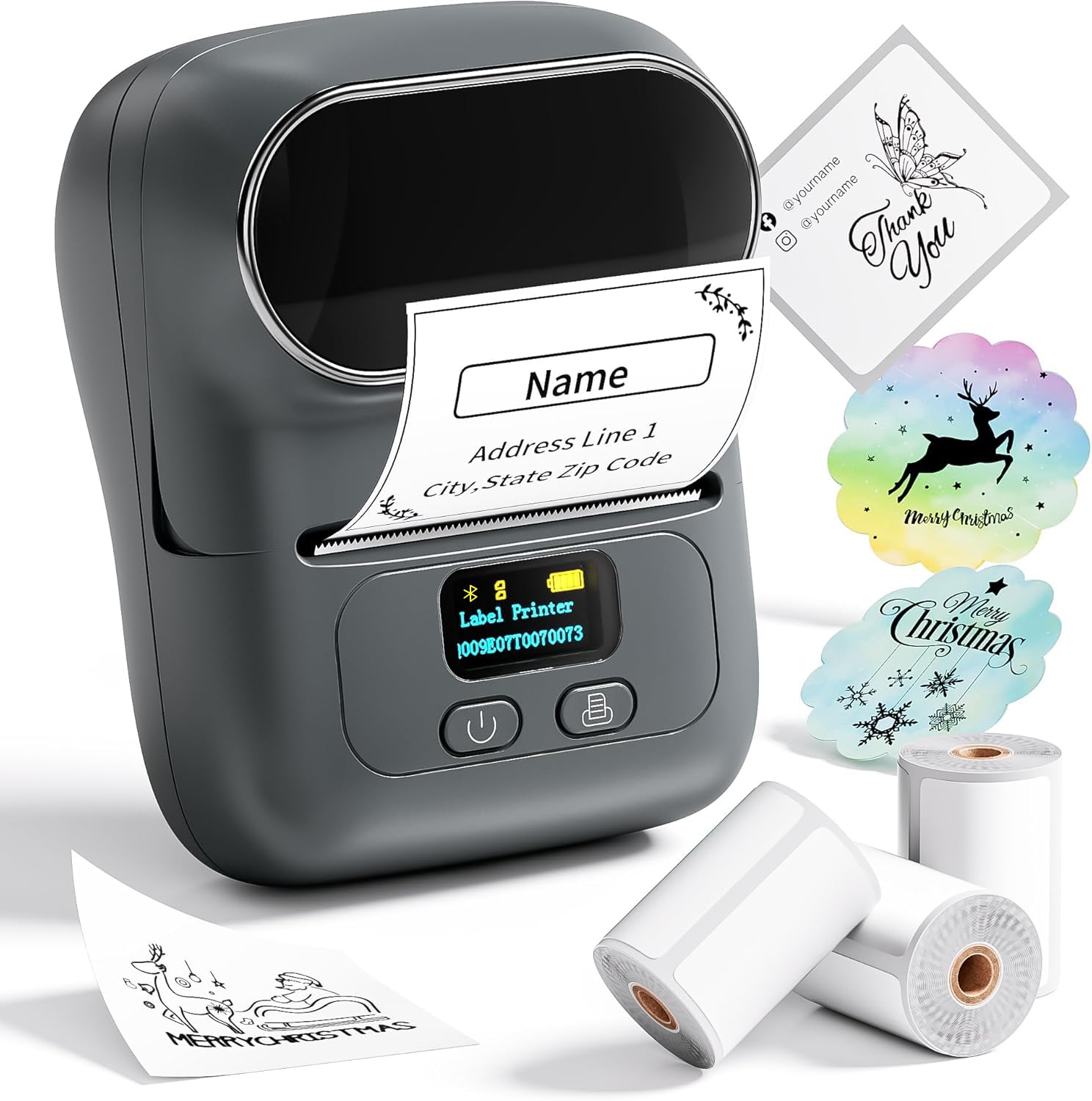 BeatCat Mini Etikettendrucker Bluetooth – Thermisch, Tintefrei, 203 Dpi, Mit 2 Rollen Papier – Für Handy & Tablet, In Blau