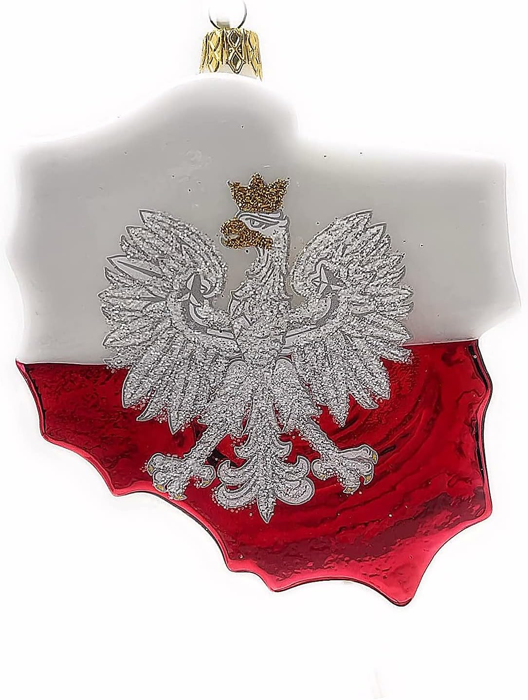 Poland Coat of Arms Christmas Ornament Blown Glass Hand Decorated Red and White Polish Gift, 4-inch