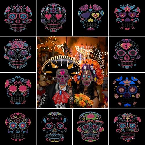 Miniatura 2 de Tatuajes de cara del Día de los Muertos, flores de rosas, tatuajes temporales luminosos, Día de Los Calavera de Azúcar, Muertos, Esqueleto Cosplay