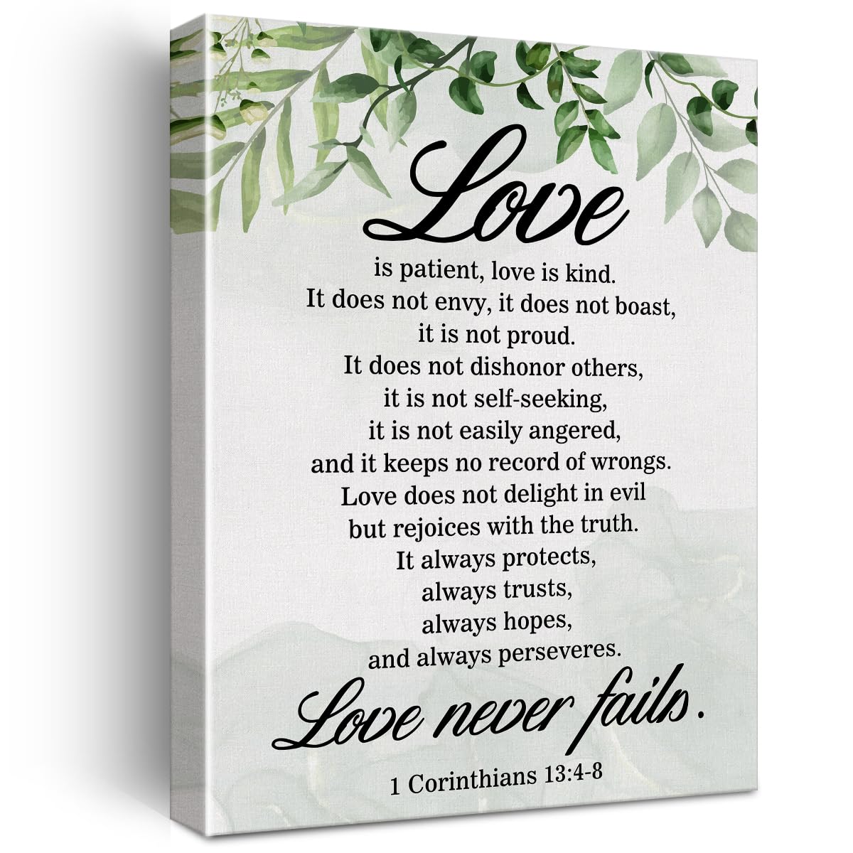 Christian Canvas Wall Art Love is Patient Love is Kind 1 Corinthians 13:4-8 Canvas Print Positive Scripture Painting Home Bedroom Wall Decor Framed Wedding Gift 12"x15" Ready to Hang