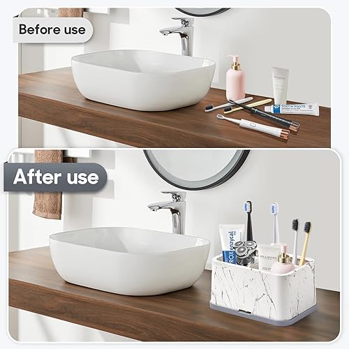 Miniatura 6 de Soporte para cepillos de dientes, soporte multifuncional para cepillos de dientes, fácil de limpiar, extraíble, con 5 compartimentos y agujeros de