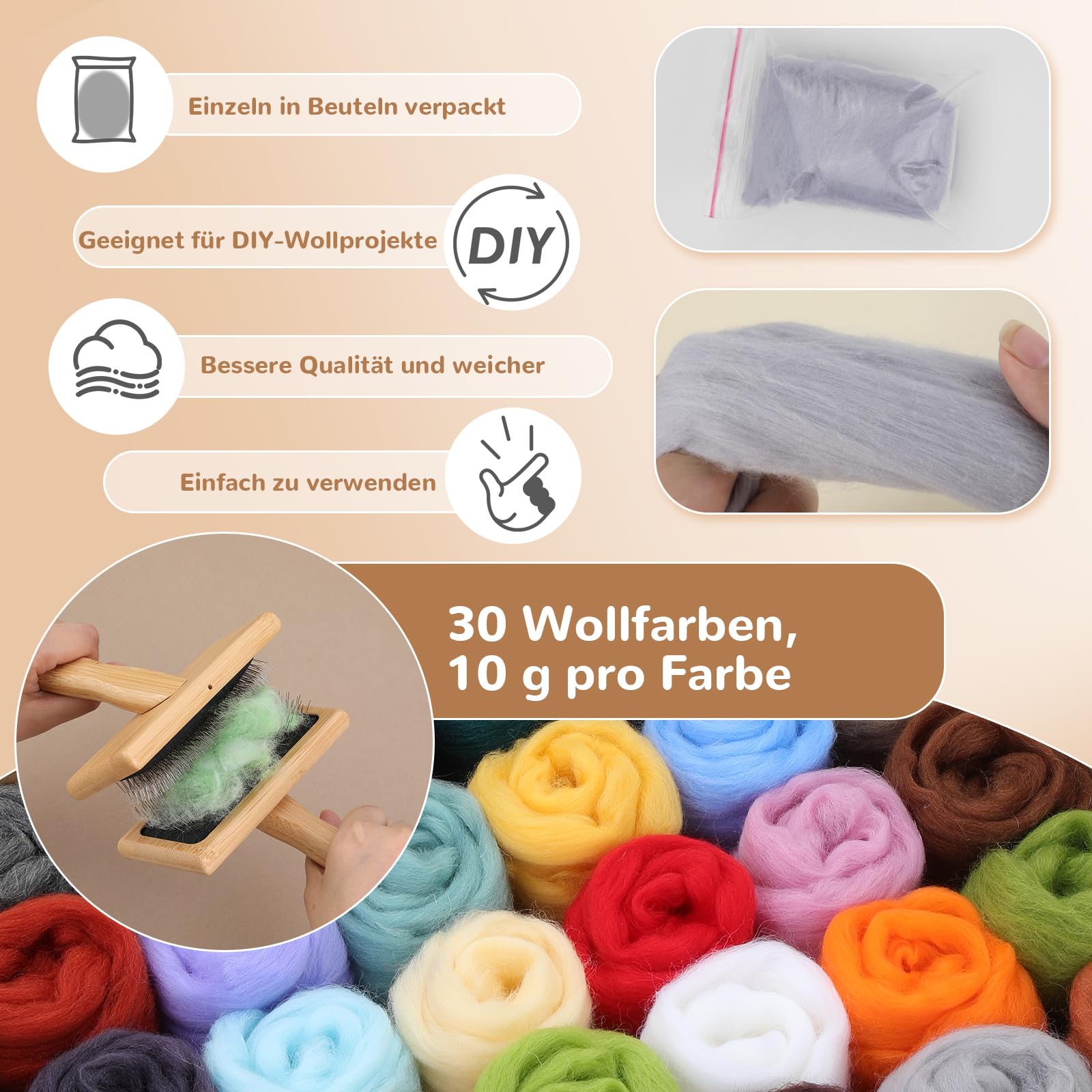 Reovin Lot De 23 Feutres De Laine Non Tissée, En Grandes Quantités, Pour Feutrage à L'aiguille, Kit D'accessoires Pour Feutrage à L'aiguille Avec Instructions Pour Les Débutants, Laine à Feutrer Pour