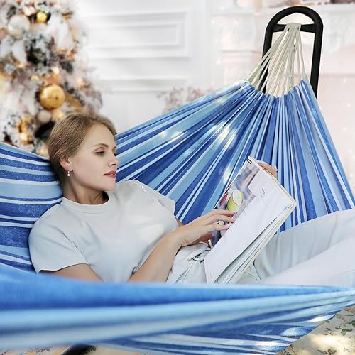 Miniatura 2 de Zupapa Soporte de hamaca con hamaca de ondas azules de mar, marco de acero para 2 personas, capacidad de 550 libras, uso de campamento en el patio