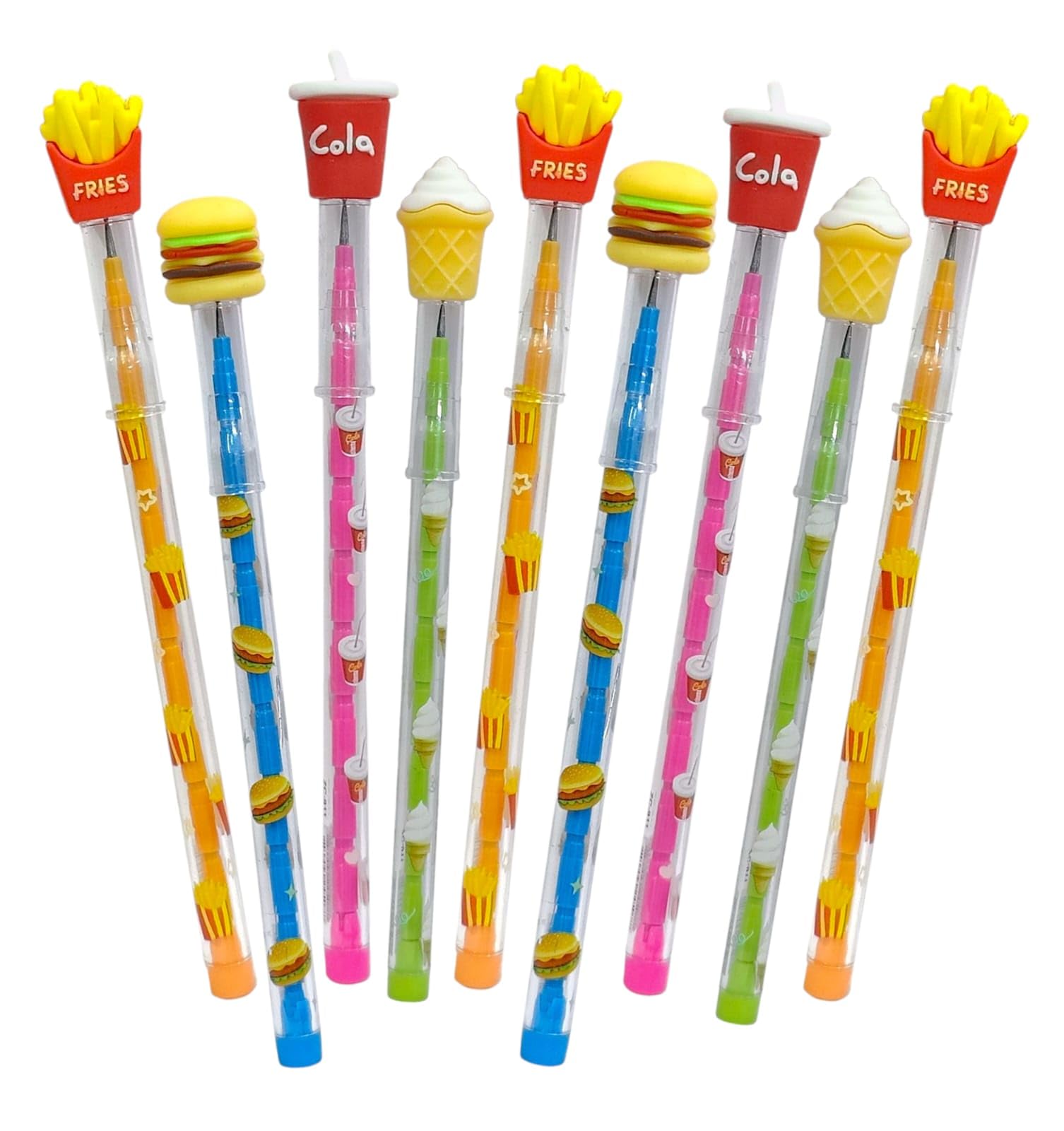 TERA 13 Fast Food Theme Colorful Push-up Non-Sharpening Stacking Pencil Junk Food Pencils With Changing For School Children Gift Stationery Supplies Birthday Return Gifts For Kids (6 pcs)