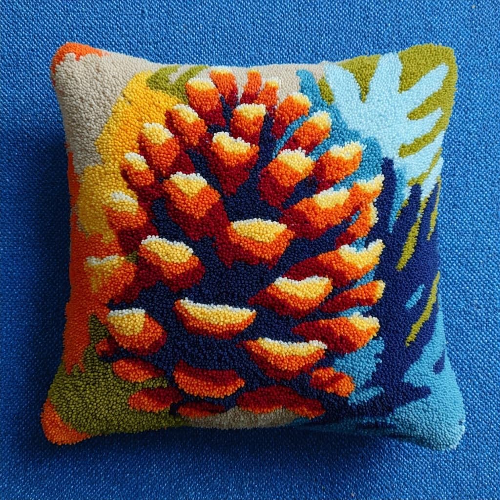 WallustrioaW Latch Hook Cushion Kits,Pine Cone Pattern