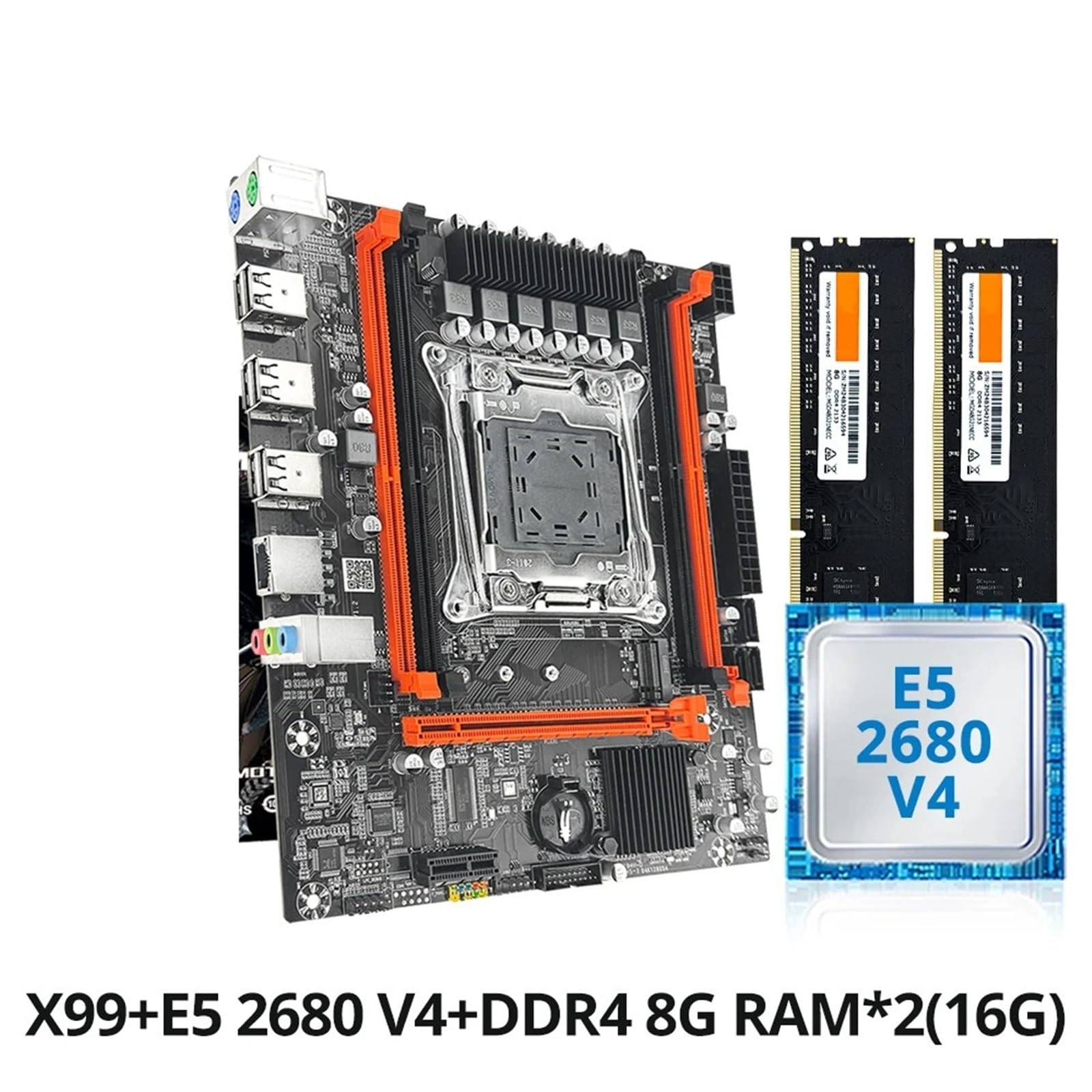 Combo for Juegos X99 Xeon E5 2680 V4 16GB DDR4 ECC M.2 | Kit de escritorio completo con almacenamiento NVMe M.2 de doble canal 8GB×2 ECC DDR4 2133MHz y NVMe M.2(Motherboards)