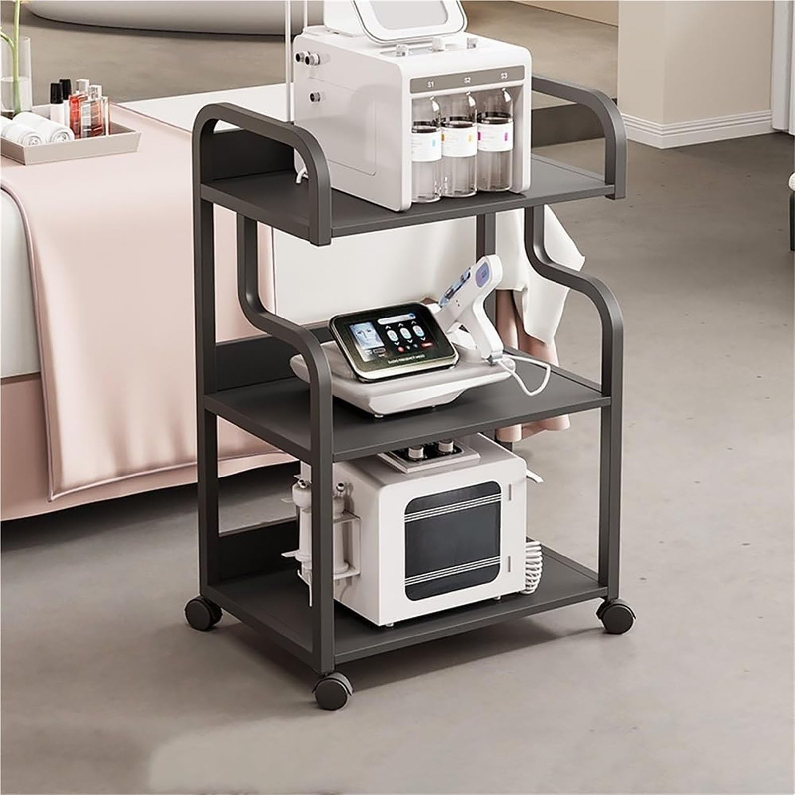 3-Tier Rolling Utility Cart, Salon Spa Beauty Machine Trolley Stand