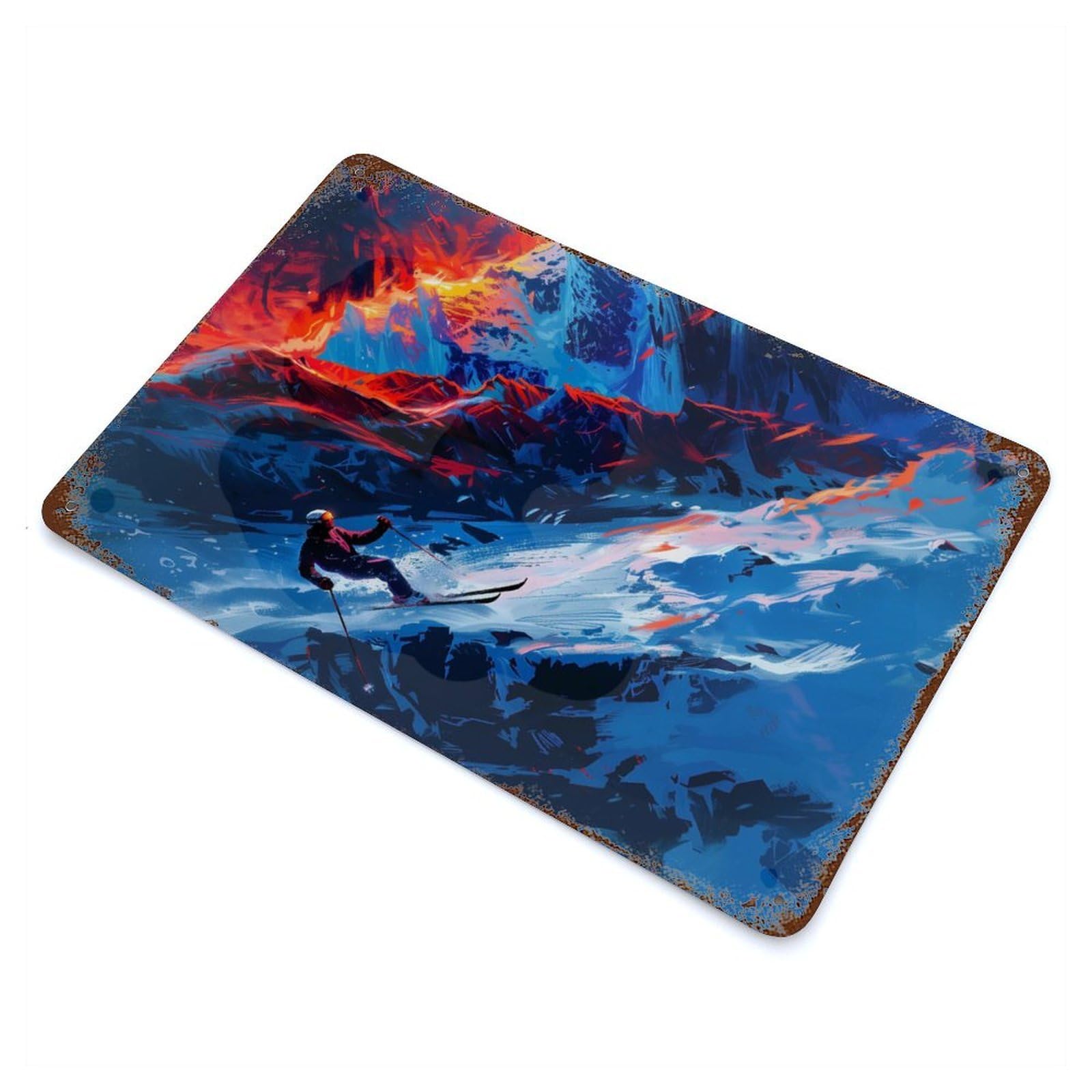 Cool Skier In A Mountain Decorative Tin Sign 11.8"x7.9", for Bistro, Counter And Cafe Decor, Classic Wall Plaque