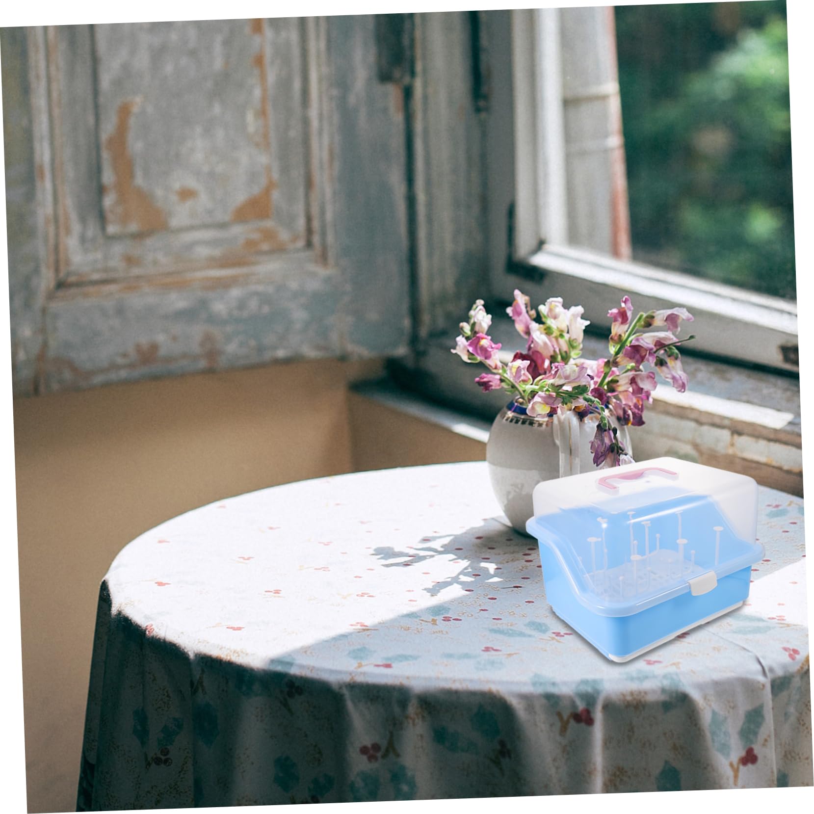 Boîte de Séchage pour Biberons en PP Bleue Couvercle | Rangement Perforé, Séchage Rapide, pour Pailles et Vaisselle, Format Compact pour Organisation Quotidienne Couleur Aléatoire