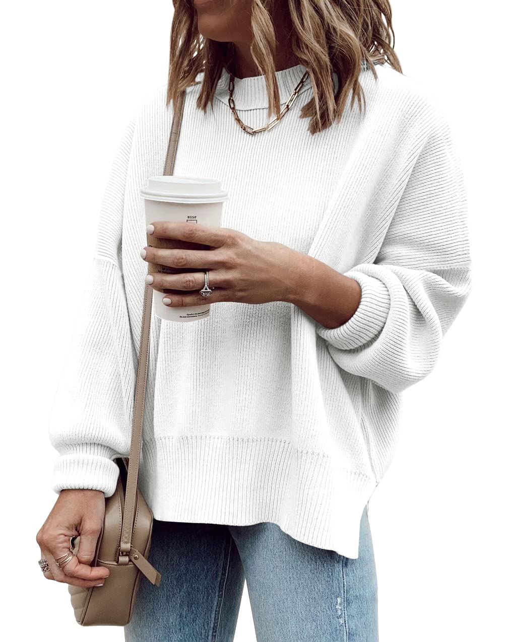 Imily Bela Womens Oversized Tunic Sweaters Fall Slouchy Long Sleeve Ribbed Knit Side Slit Pullover Jumper