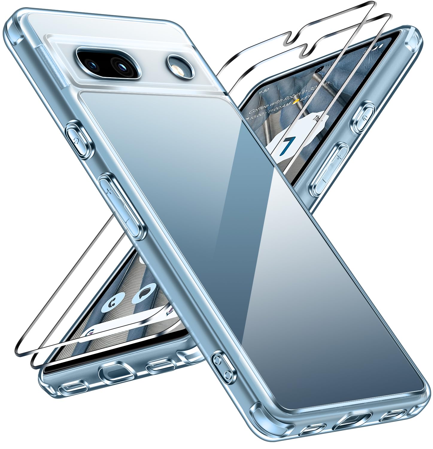 ivoler Nie Vergilbung Klar Hülle für Google Pixel 7A, 1 Handyhülle mit 2 Stück Panzer Schutz Glas, [Militärischer Schutz] Stoßfest Transparent Schutzhülle Dünn Durchsichtige Case