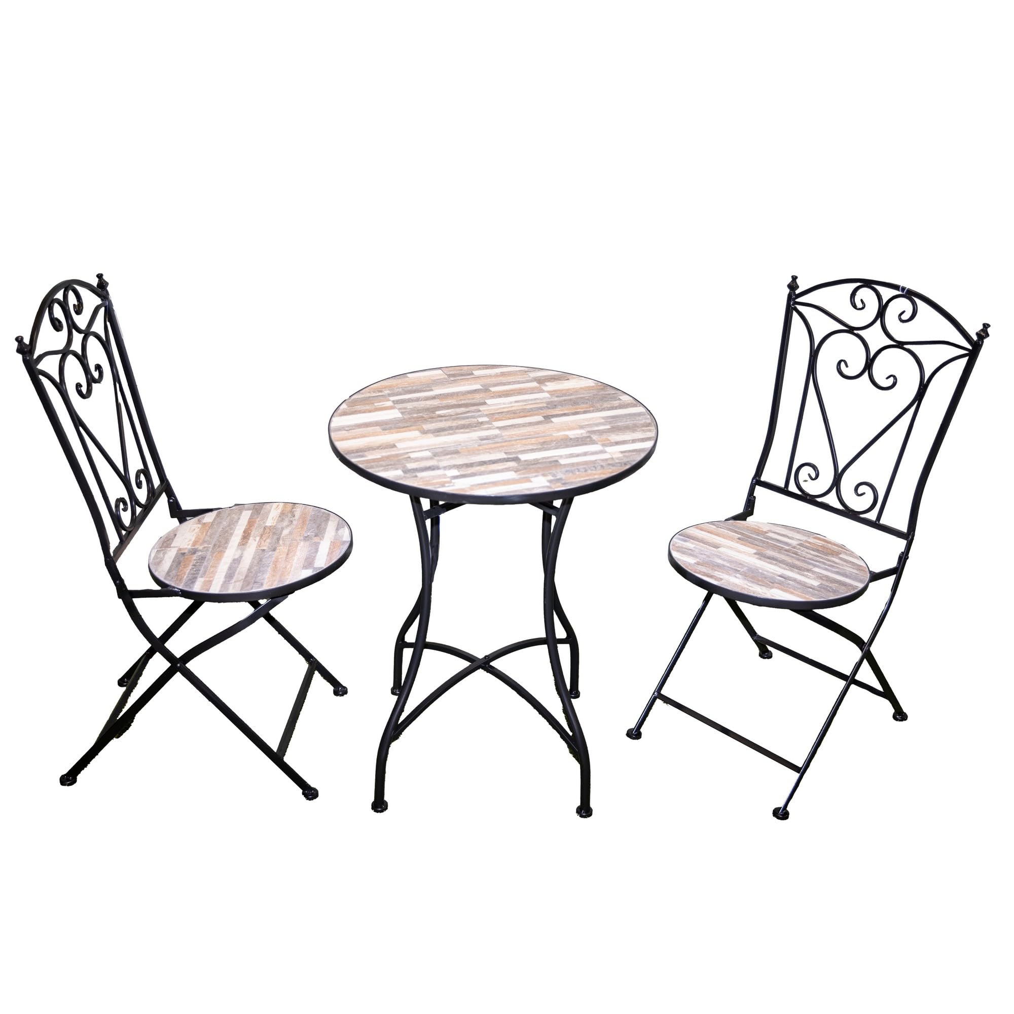 Mosaic Bistro Set 3 Pieces - 2 Folding Chairs and Round Table 60cm Oasis Metal Outdoor Garden Furniture Set for Balcony, Terrace, Porch, Outdoor Dining