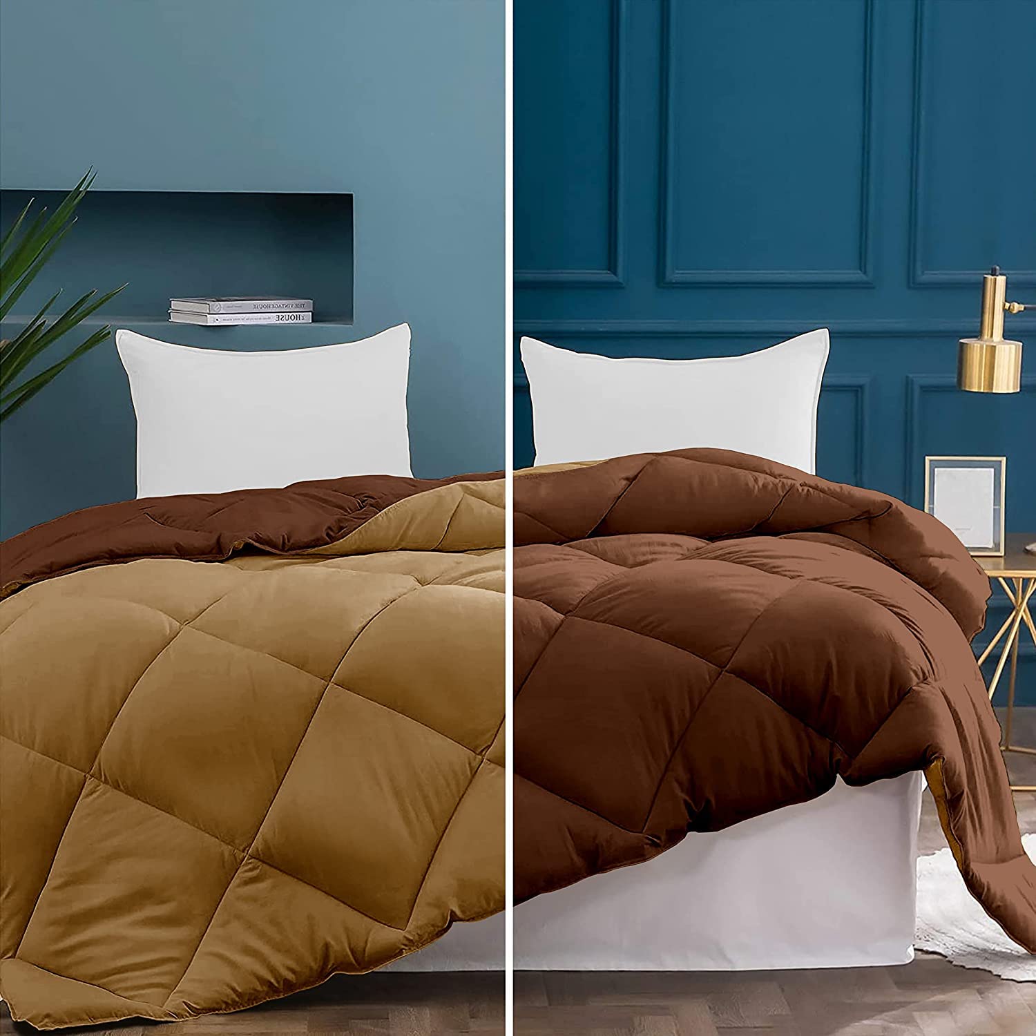 ATK-8 Bedding Machine Washable Comforter Single Bed Size Microfiber 400Gsm Diamond Stitch Reversible Winter Comforter 60" x 90" Inches Blanket Rajai- Single Comforters| Beige/Chocolate-image-24