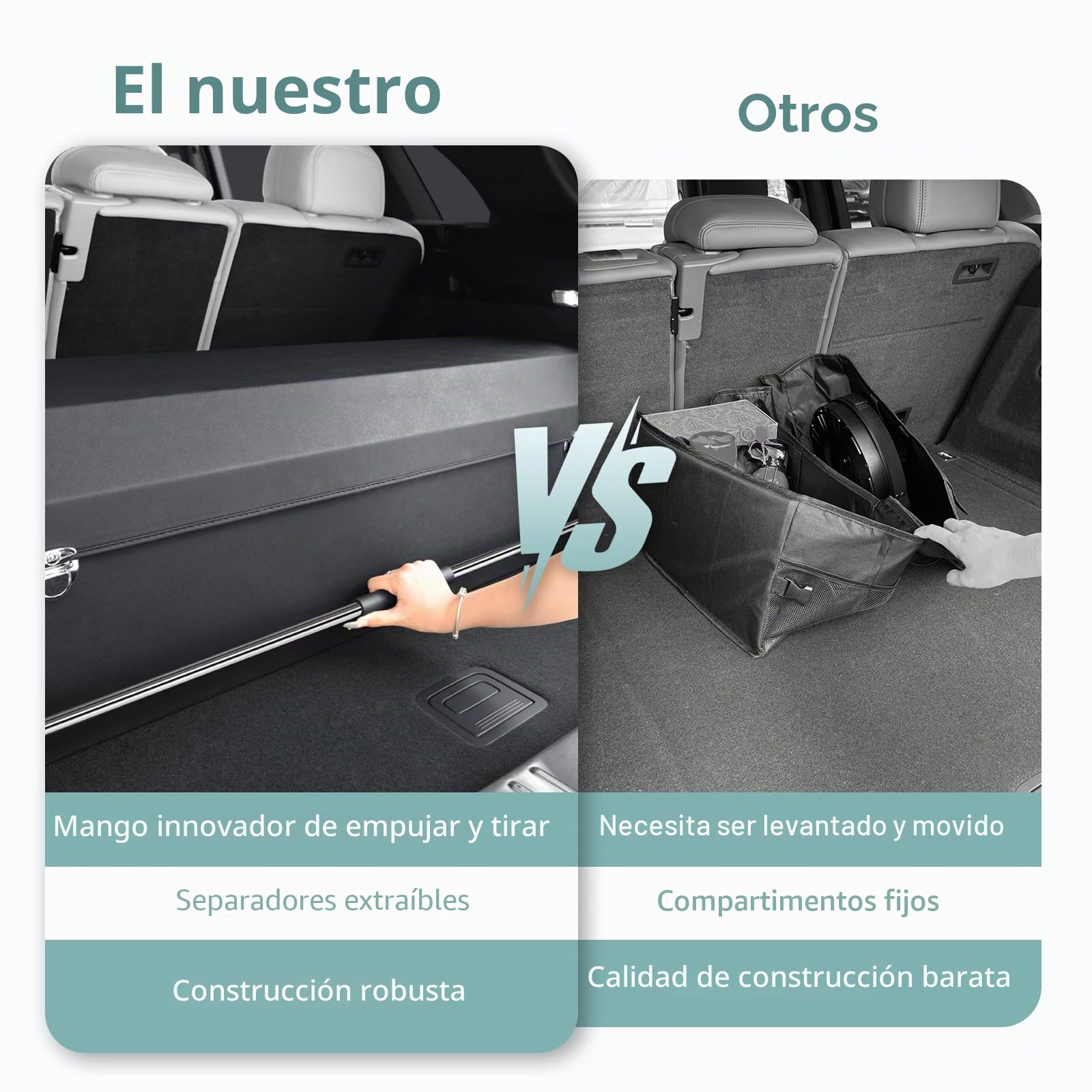 Organizador de Maletero de Gran Capacidad 94L para Coches y SUVs - Caja de Almacenamiento con Tapa, Asa Robusta y Base Antideslizante - Compartimento Extraíble(Negro, 105 x 29 x 31cm)