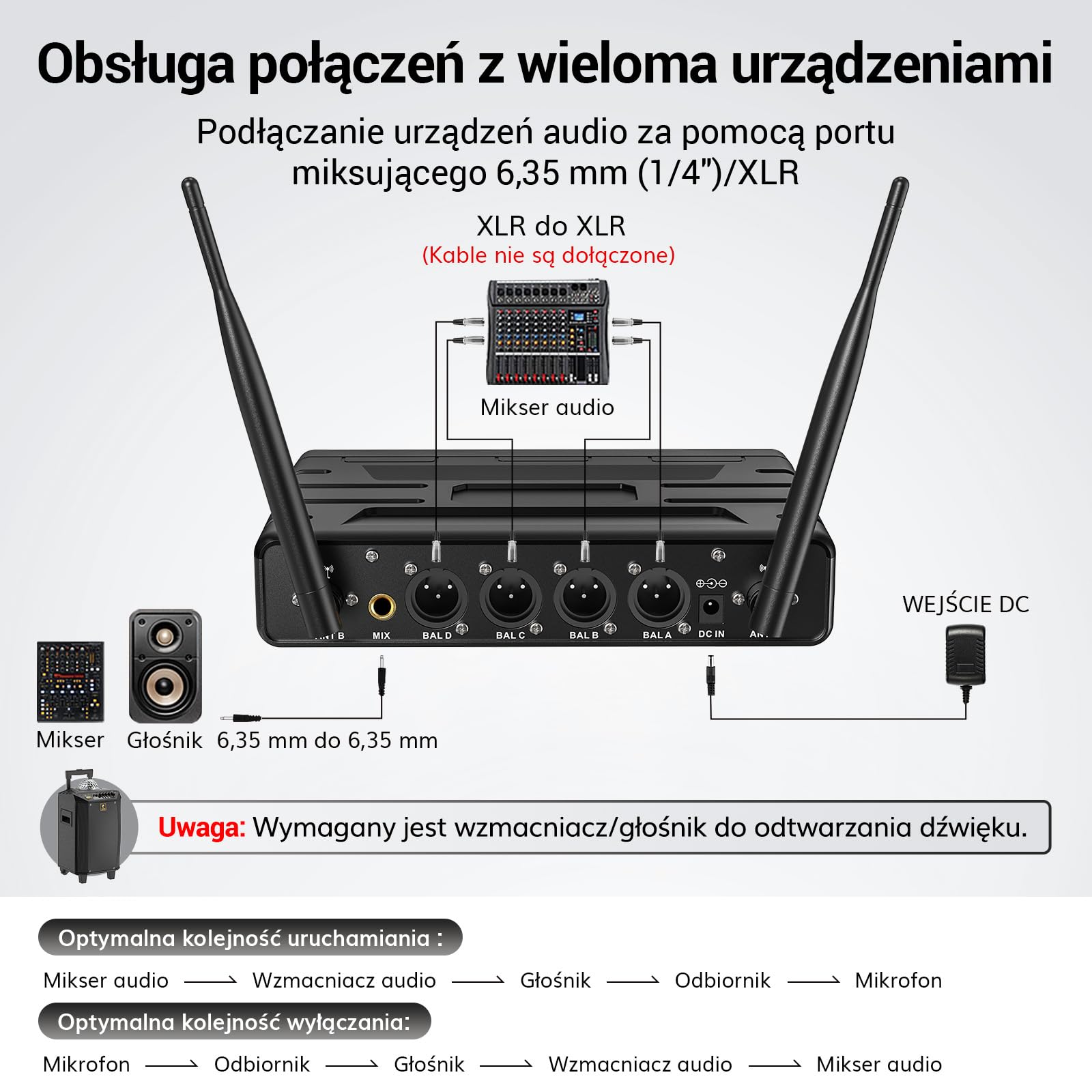 System mikrofonów bezprzewodowych TONOR, 4x5-kanałowy bezprzewodowy ręczny mikrofon dynamiczny z odbiornikiem, zasięg 60 M UHF, mikrofony ze stabilną transmisją sygnału do karaoke, śpiewania, czerwony