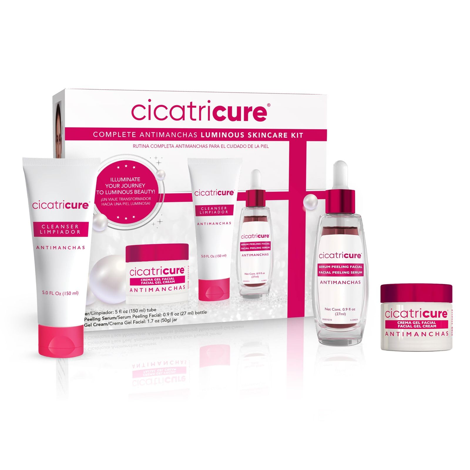 Cicatricure Kit de soins du visage anti-maquillage : nettoyant visage exfoliant au pH Aha, sérum éclaircissant et hydratant en gel : réduit les taches sombres, améliore la luminosité, sans paraben et