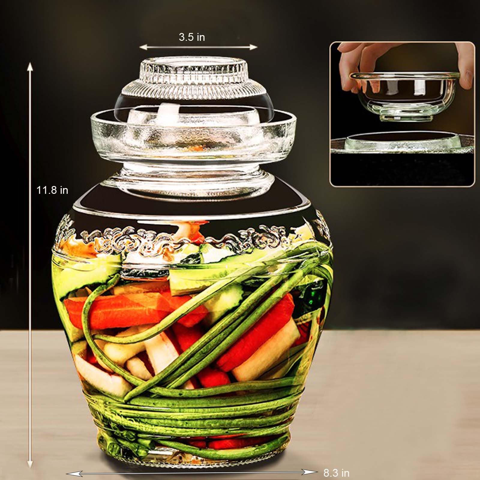 Vencer Traditionelles Glas-Gärglas 5 Liter mit Deckel, Glas-Gärbehälter zum Einlegen von Kimchi Sauerkraut, VHF-002
