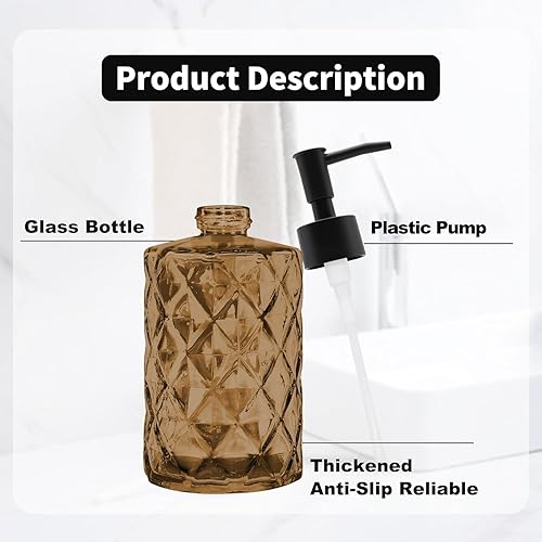 Miniatura 3 de Dispensador de jabón de vidrio ámbar de 12 onzas con bomba de plástico negro, botellas de jabón líquido recargables para baño, cocina, encimera de