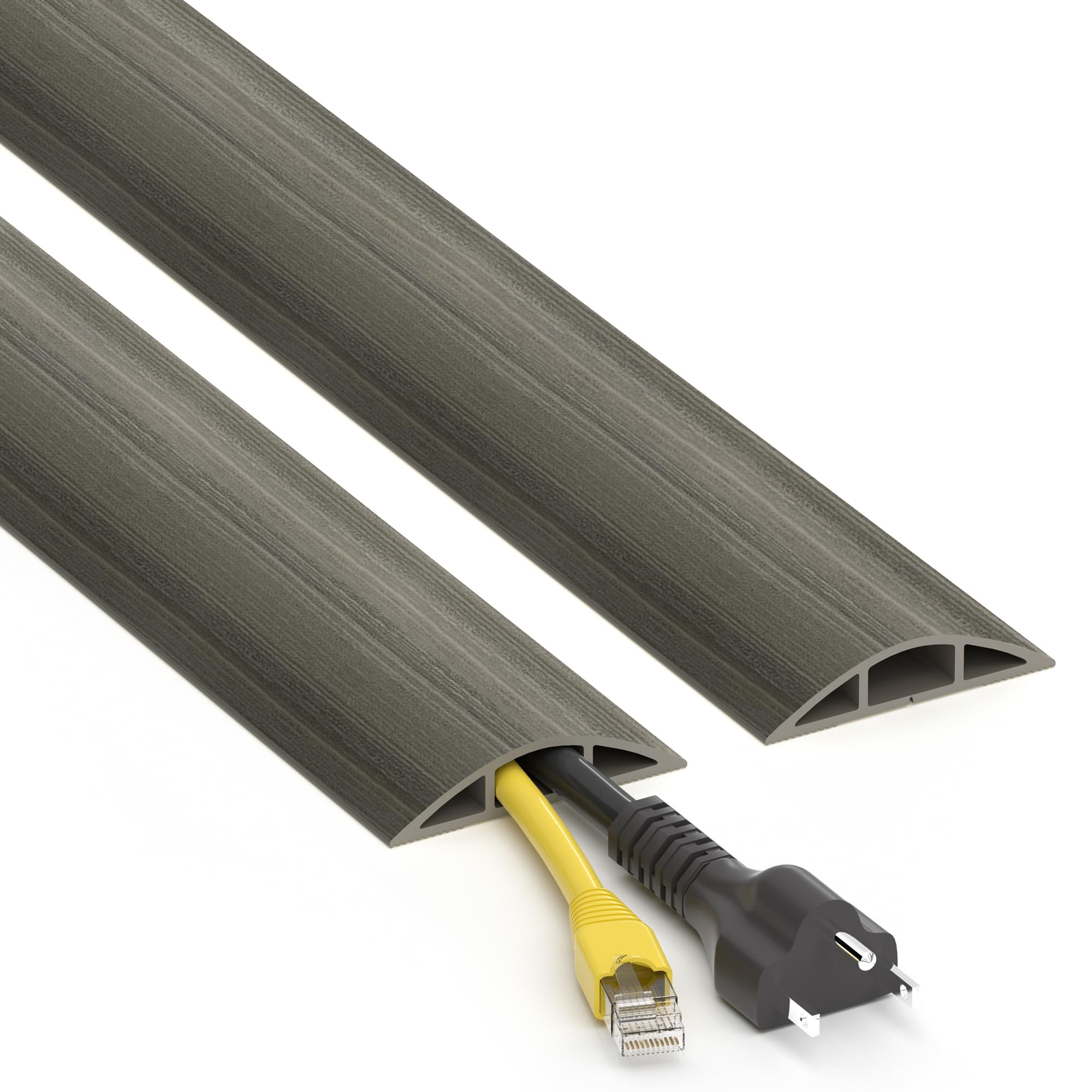 Bodenkabelkanal 1,2 m Eiche grau (Holzoptik) – Selbstklebender Flexibler Kabelschutz mit Stolpersicherung – Zuschneidbare Kabelabdeckung für Büro & Haus von ZhiYo