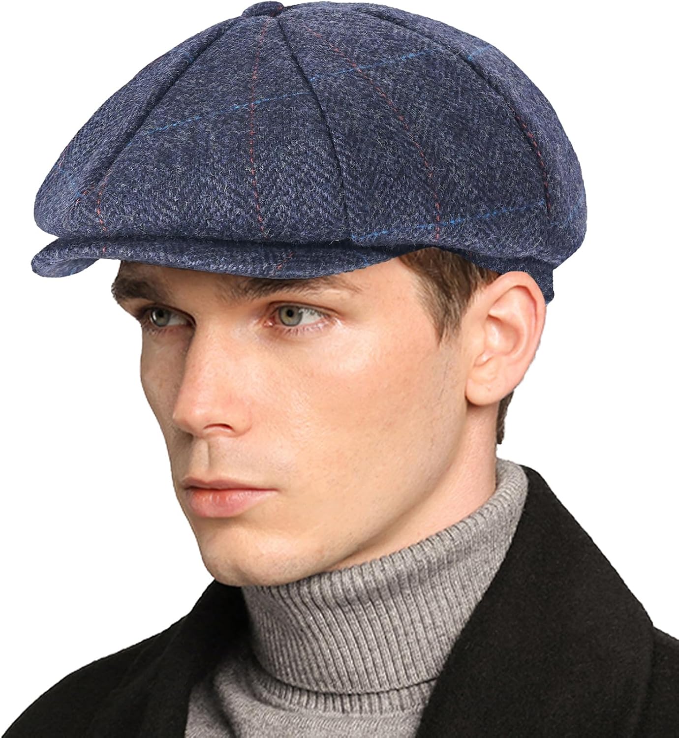 Mens Newsboy Cap High Woolen Tweed Gatsby Hat Ivy Cabbie Flat Golf Cap for Fathers Women Unisex