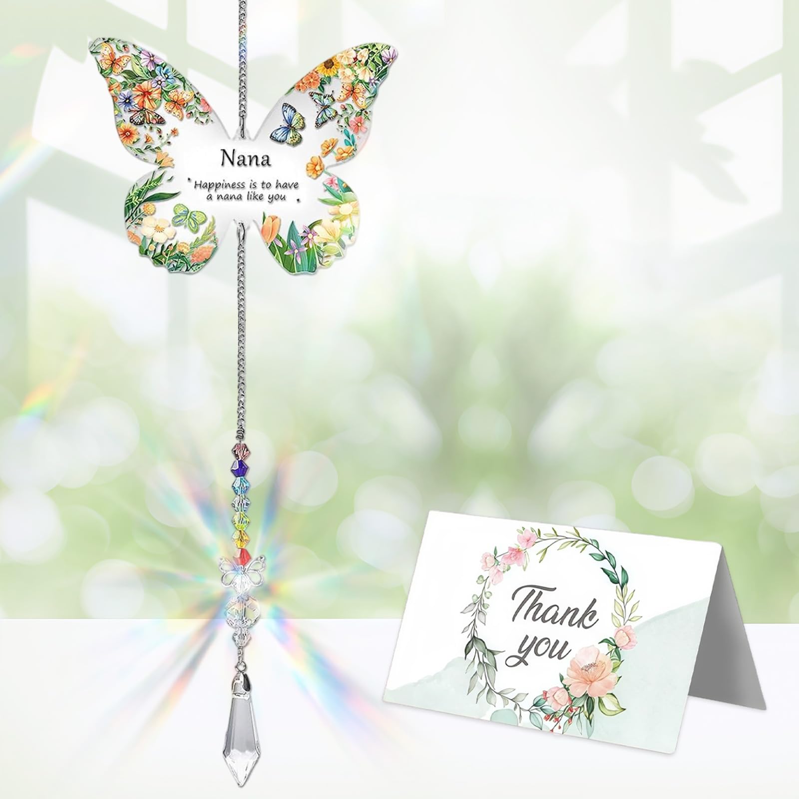 XQMMGO Butterfly Crystal Suncatcher, Sun Catcher Nana Gifts, Retirement-Gifts For Women, with Thank You Card, For Mother's Day, Lady, Colleagues, Teacher, Grandma (Nana)