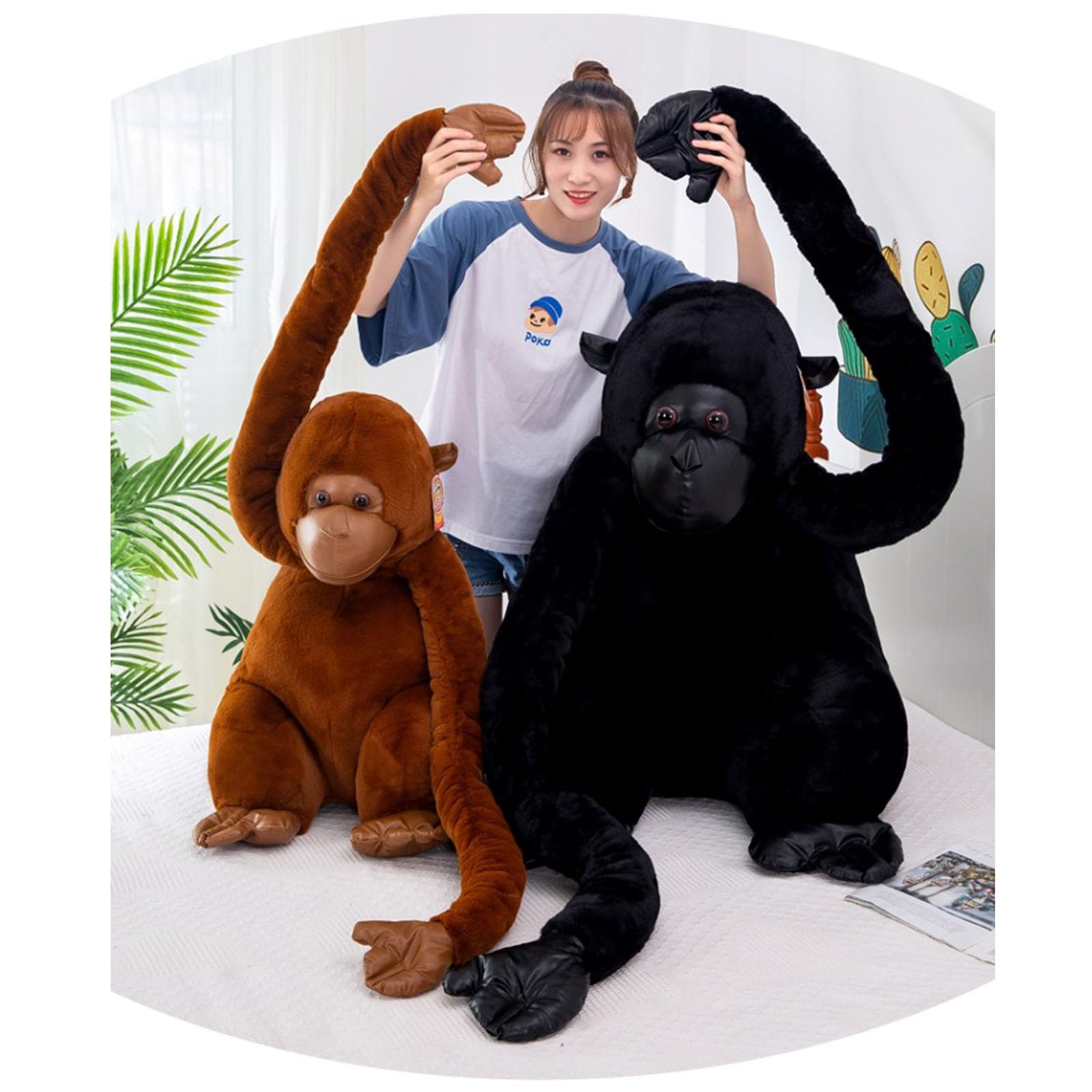 Gorilla PlüSchtier, Niedlicher Gorilla Wurfkisse AFFE Plüschtier Puppe Stofftier Lange Arme Haben Zum Spielen Umarmung Realistisches AFFE Stofftier,Tiere Puppe Geschenke (55cm,Schwarz)