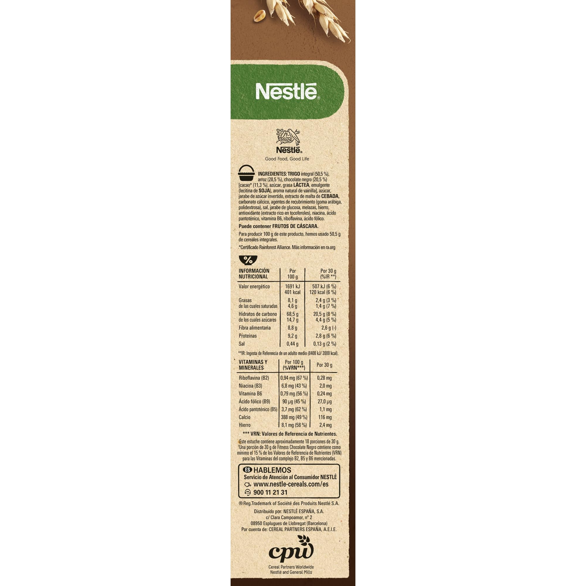 Cereales Nestlé Fitness Chocolate Negro - 12 paquetes de 540g