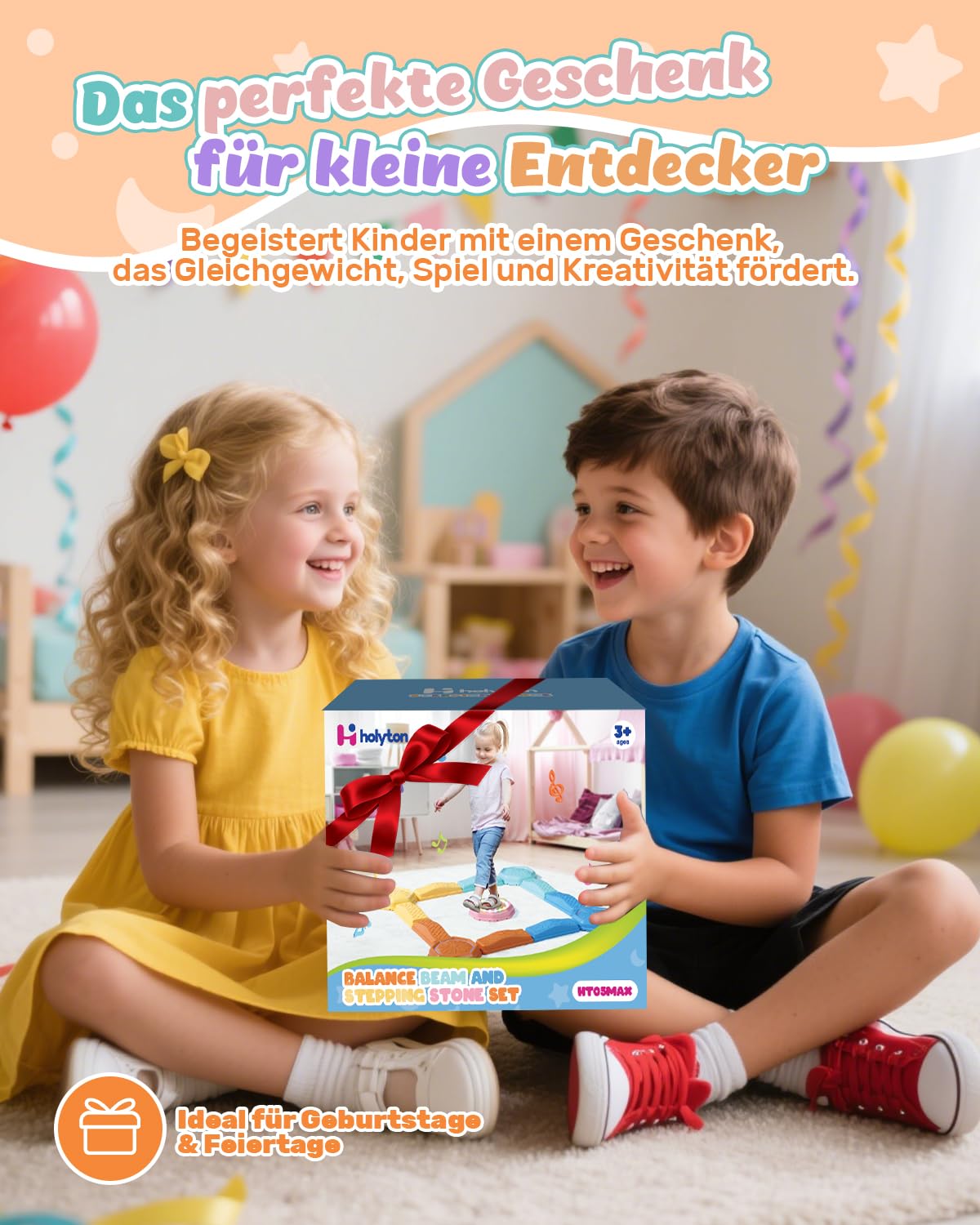 Holyton Balanciersteine für Kinder, LED Sprungsteine mit Musik & Licht, Reaktionsspiel mit 7 Tönen, Motorik & Koordination Training, Indoor Spielzeug mit 13 Teilen
