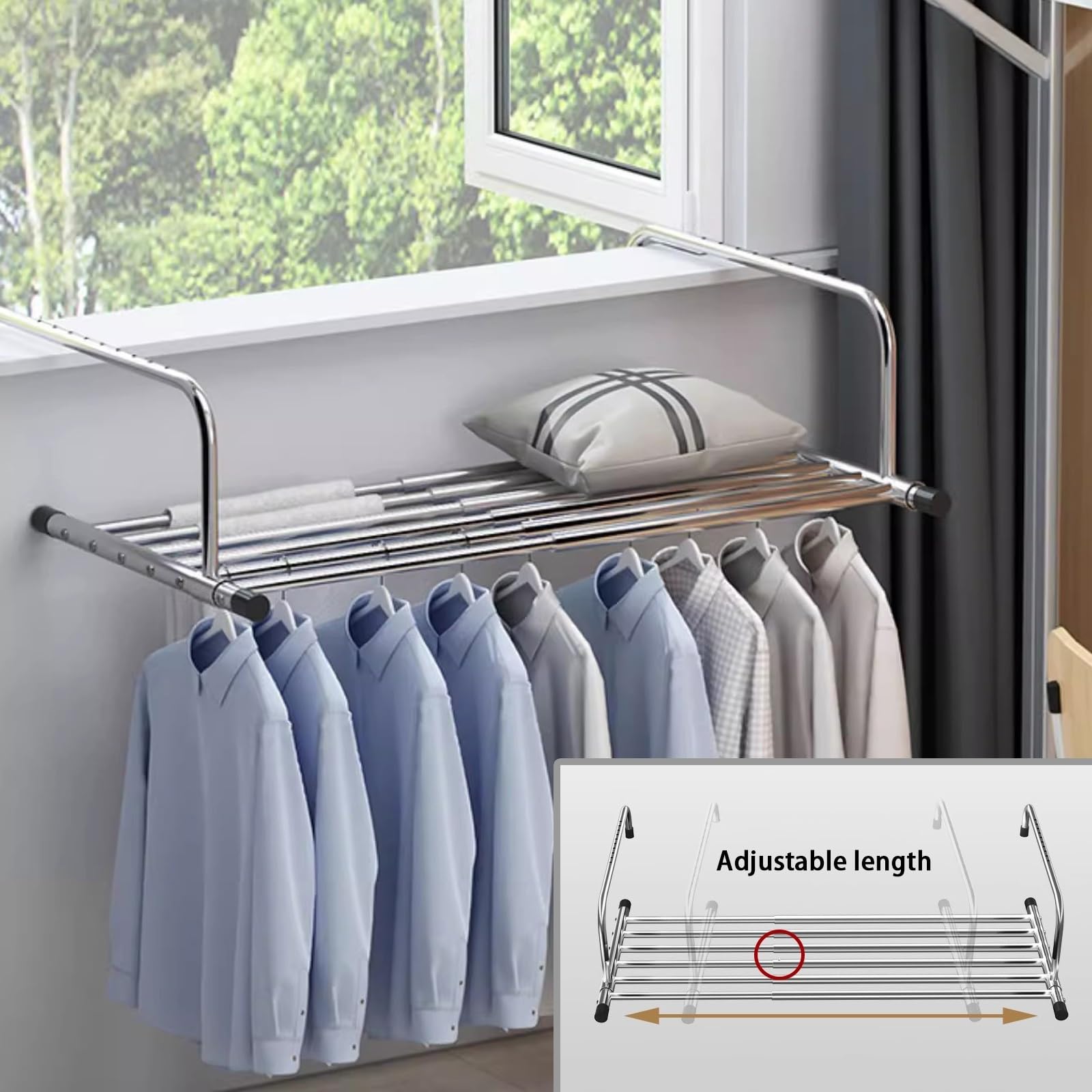 HJXGQJM Stendino per Calorifero, Stendibiancheria da Parete in Acciaio Inox, Stendibiancheria da Parete A Scomparsa, per Balaustre di Finestre, Stendino Balcone Estensibile(50-86cm)
