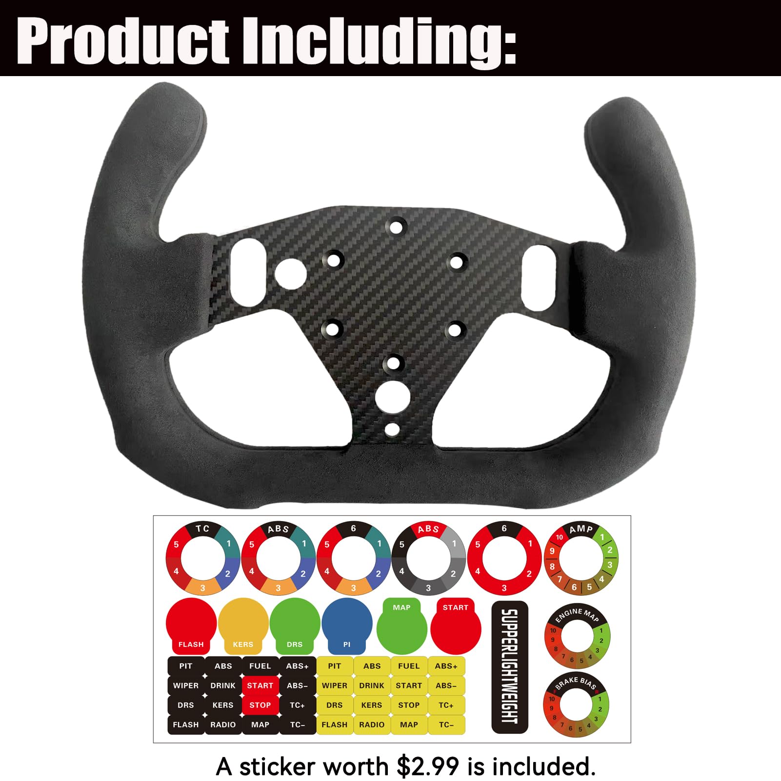 Benshuuk 12 Inch Motorsport Real Carbon Fiber Suede Steering Wheel for Logitech G RS50 System Pro SIM Racing Xbox PS4 PS5 PC