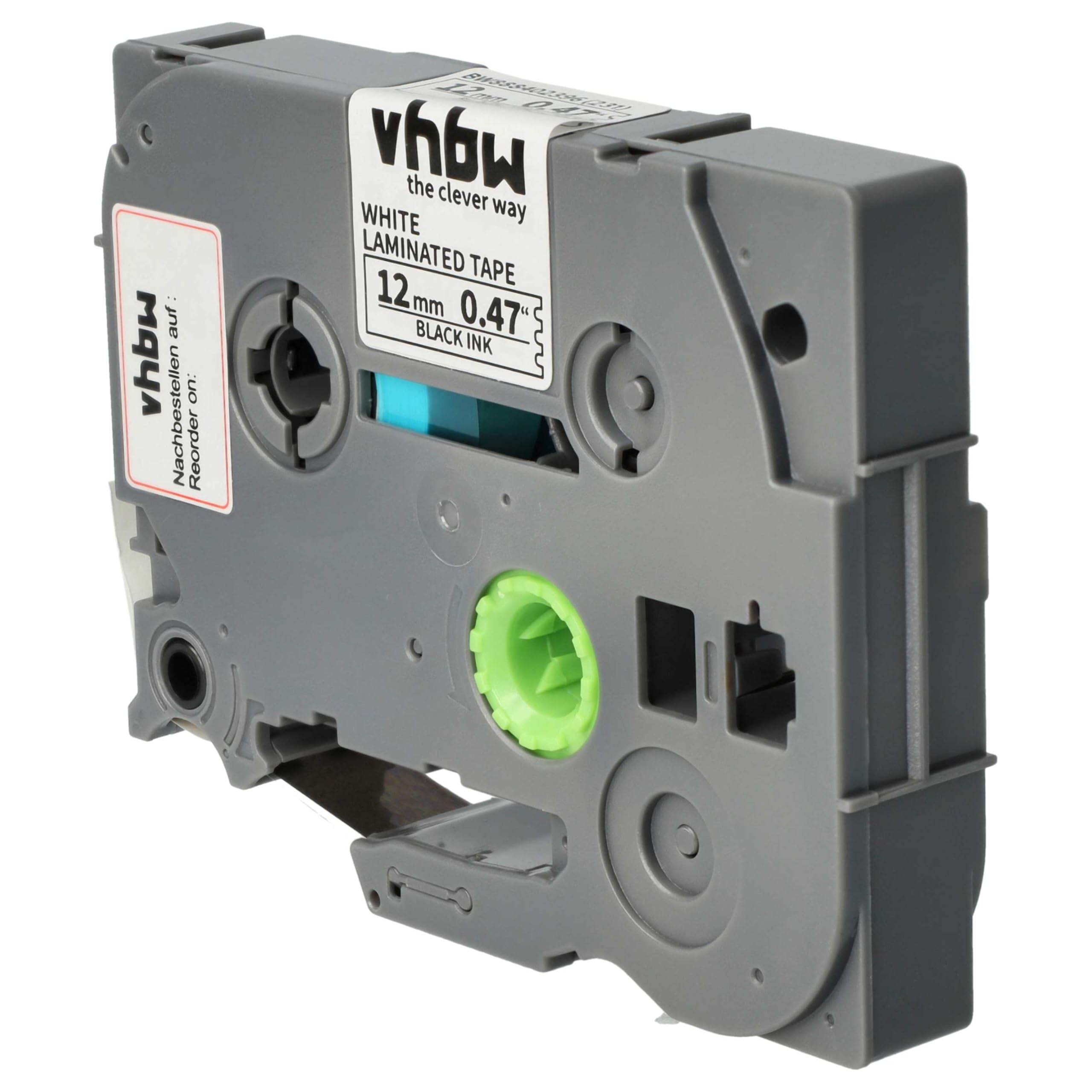 vhbw 10x Cassetta nastro compatibile con Brother PT 1280SR, 1280VP, 1280SP, 1280TG etichettatrice 4m x 12 mm nero su bianco, laminato