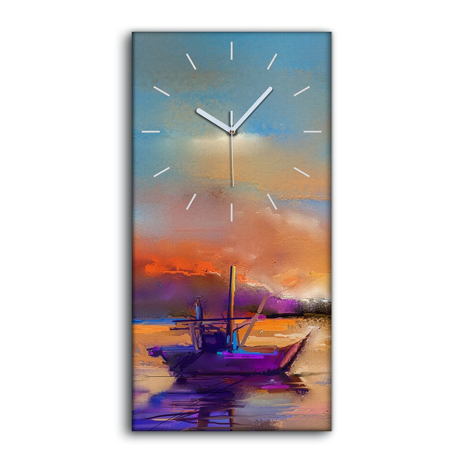 Horloge sur Toile 30x60cm Water Ship | Pendule Murale Silencieuse pour Salon