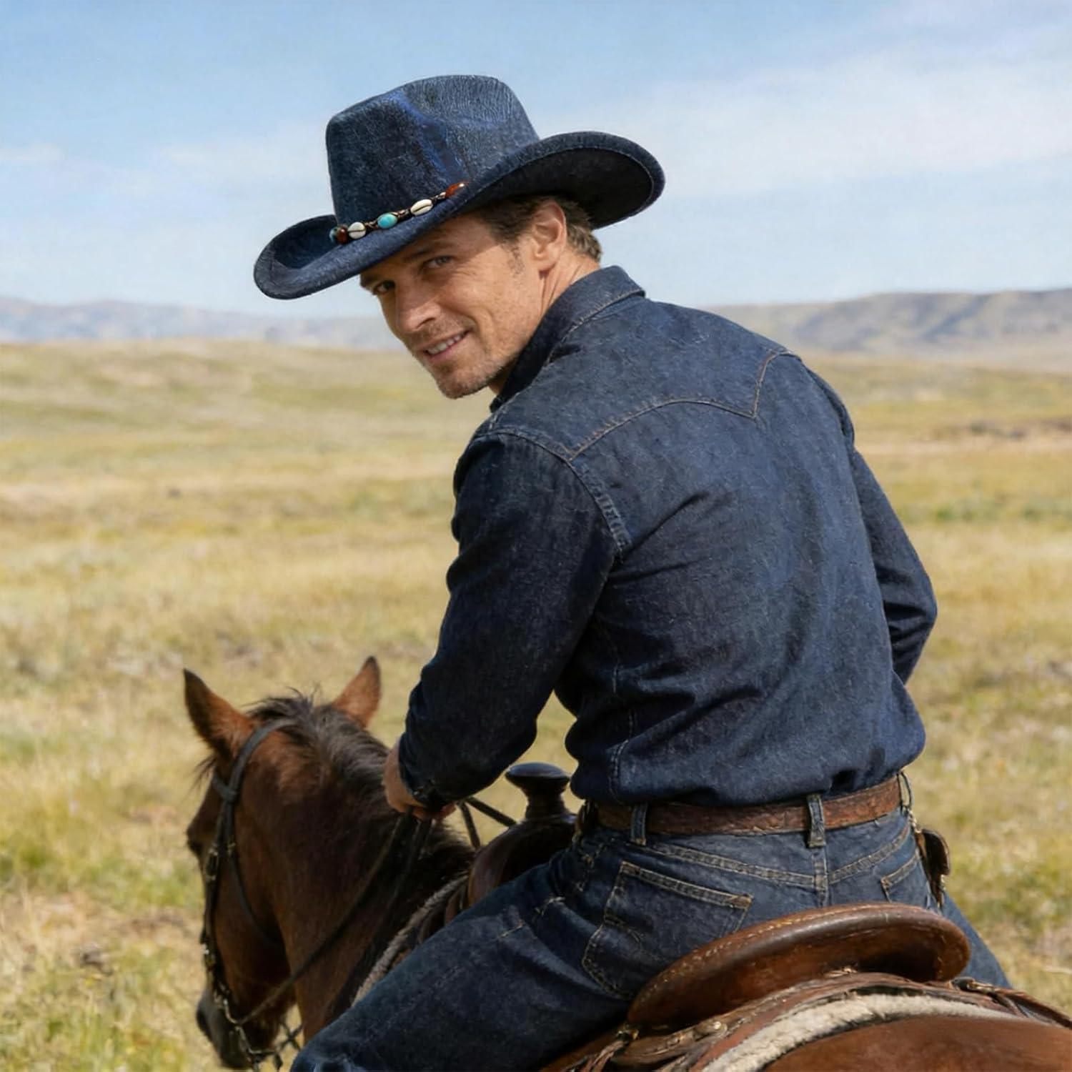 Denim Cowboy Hat Y2k Western Cowboy Hat for Women Men Washed Wide-Brimmed Cowgril Hats