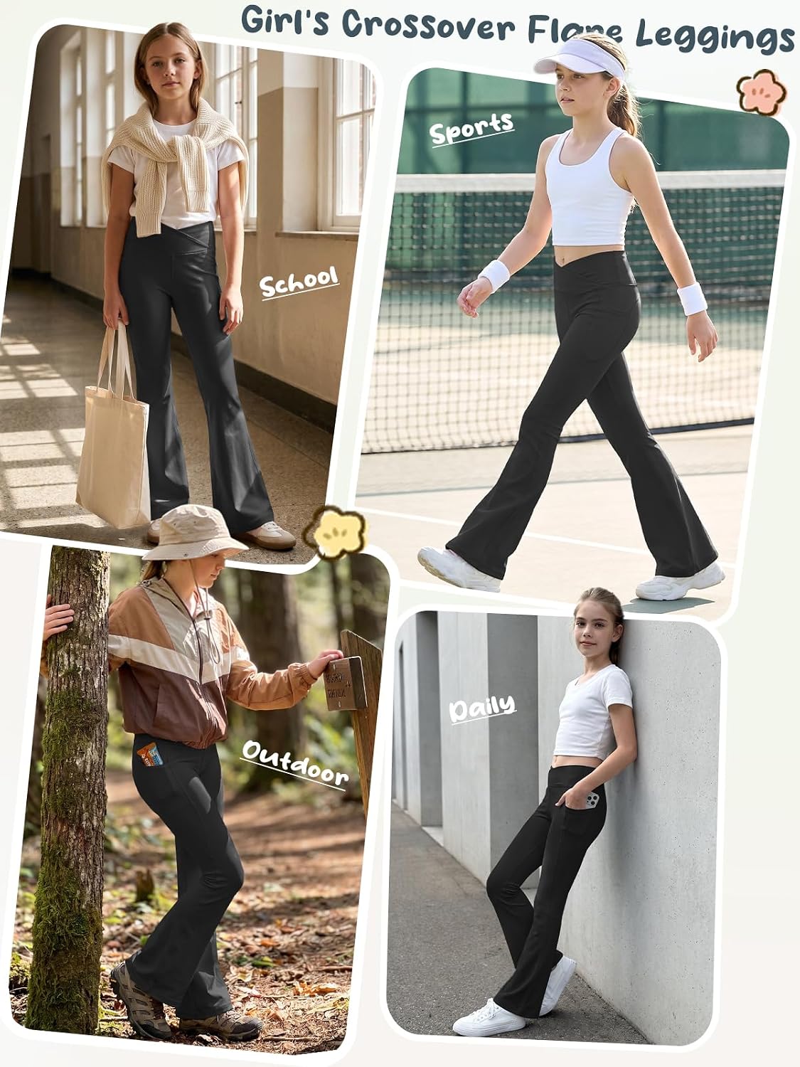 Girl’s Flare Leggings High Waisted Bell Bottoms Wide Leg Yoga Pants