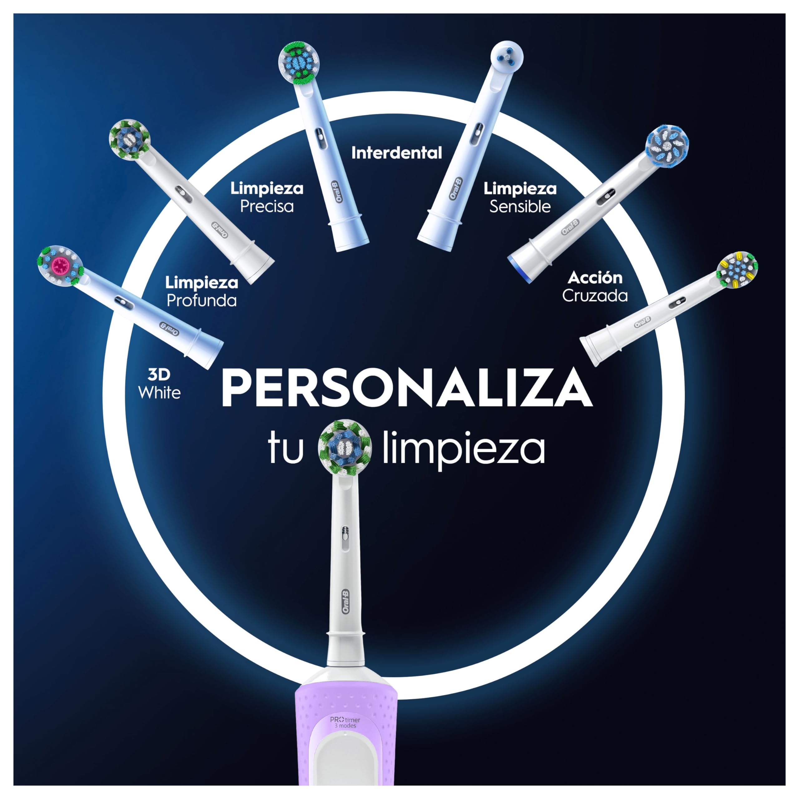 Oral-B Vitality PRO Cepillo de Dientes Eléctrico con Mango Recargable, 3 Modos de Limpieza, Temporizador y Batería de Larga Duración - Lila