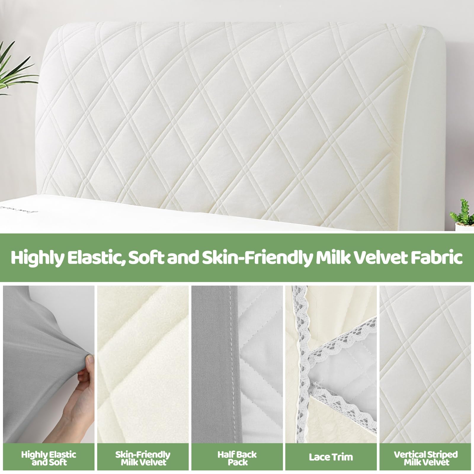 Bett Kopfteil Bezug, Kopfteil Bett Staubdichte Dehnbare Kopfteilbezug, Verdicken Gesteppt Einfarbig Baumwolle Bettkopfteil Bezug,Waschbar Betthusse, All-Inclusive Headboard Betthusse (Beige,210cm)