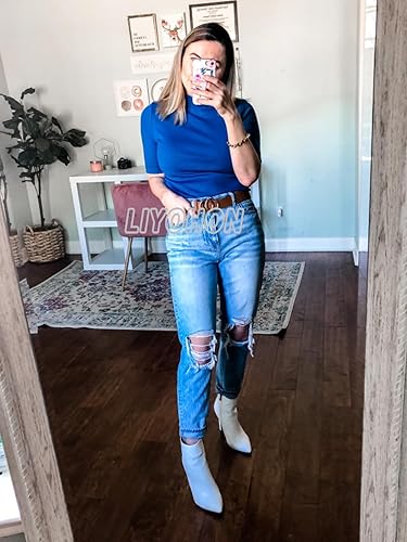 Miniatura 8 de LIYOHON Camisetas de manga corta con cuello alto falso para mujer, camisetas de manga corta para salir 2026